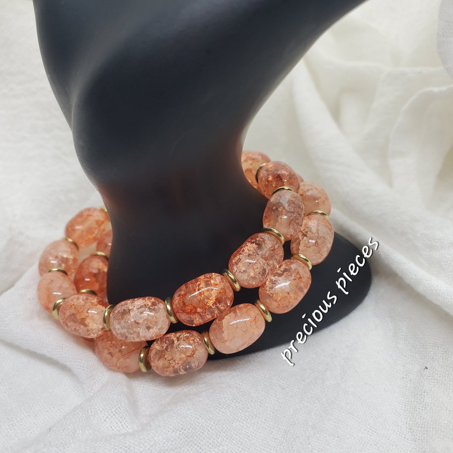 Orange Tube Crackle Glass Beaded Bracelets