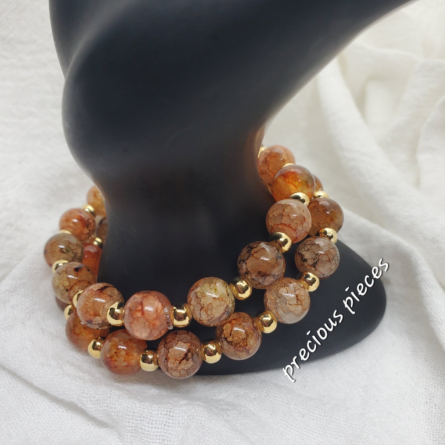 Orange Round Crackle Beaded Bracelets