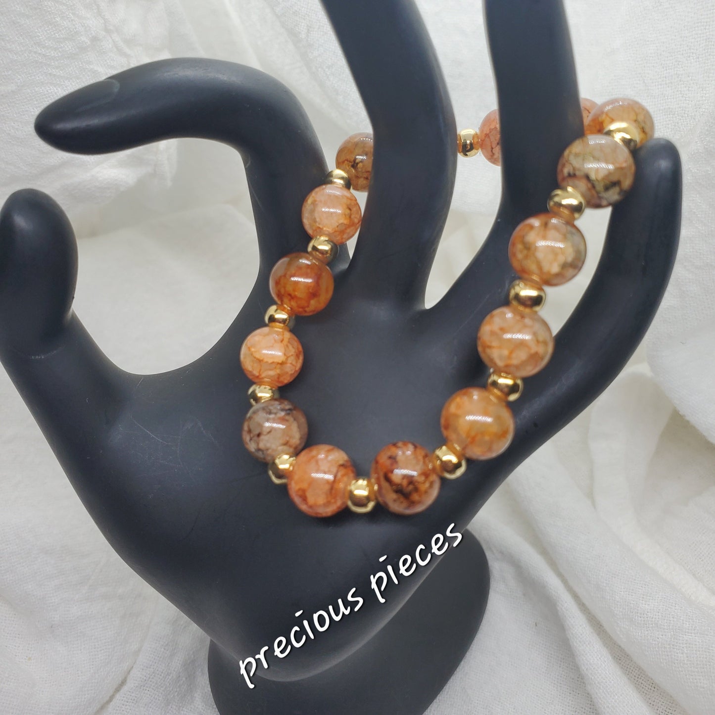Orange Round Crackle Beaded Bracelets