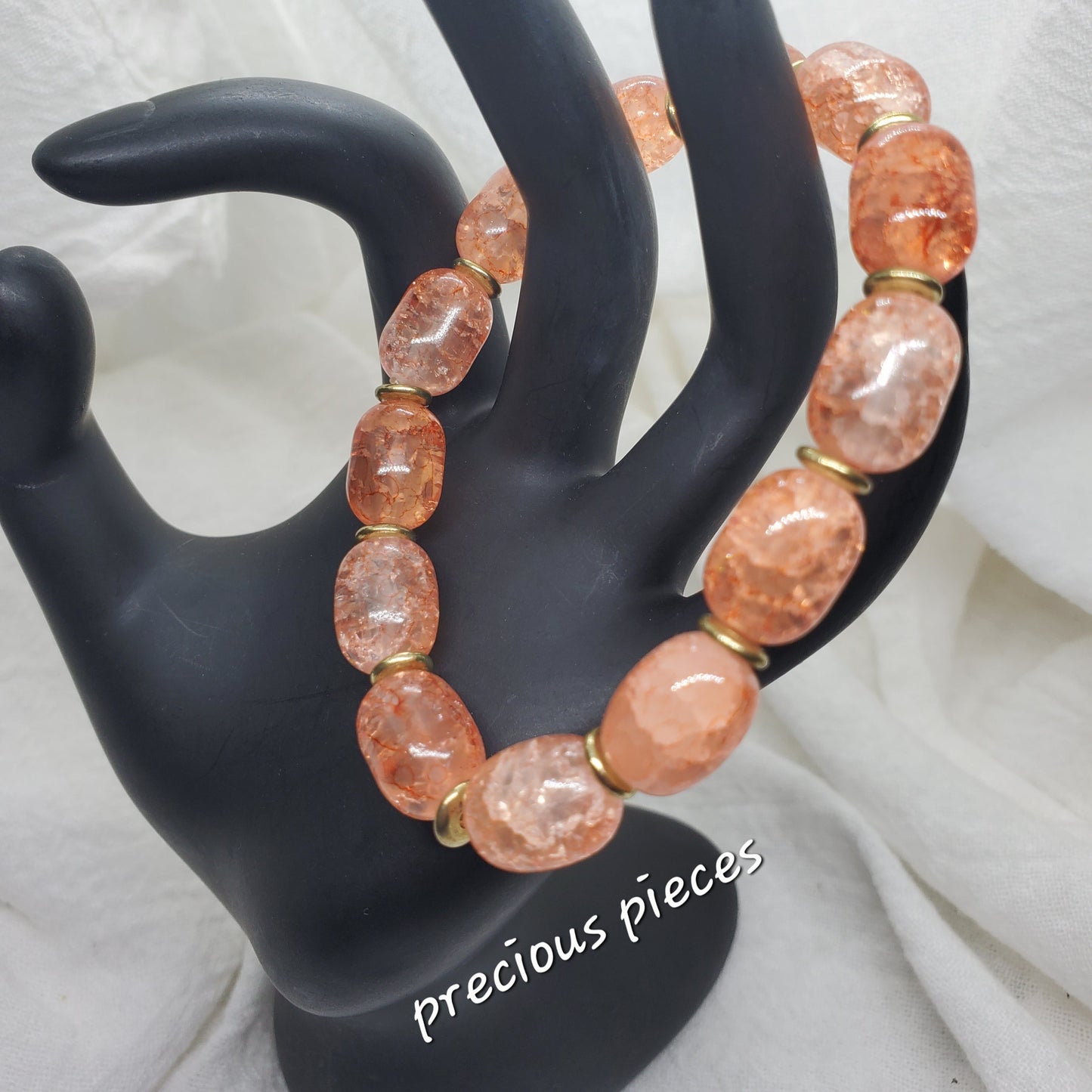 Orange Tube Crackle Glass Beaded Bracelets