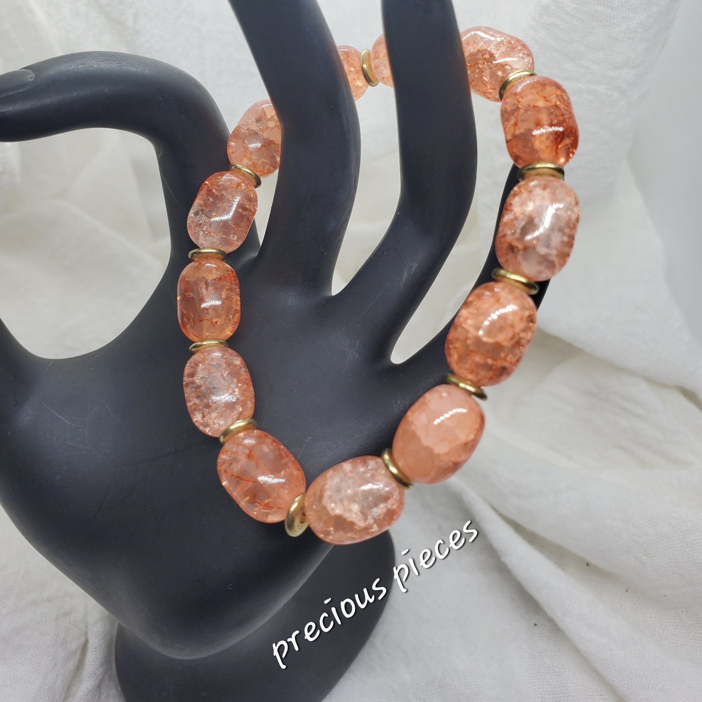 Orange Tube Crackle Glass Beaded Bracelets