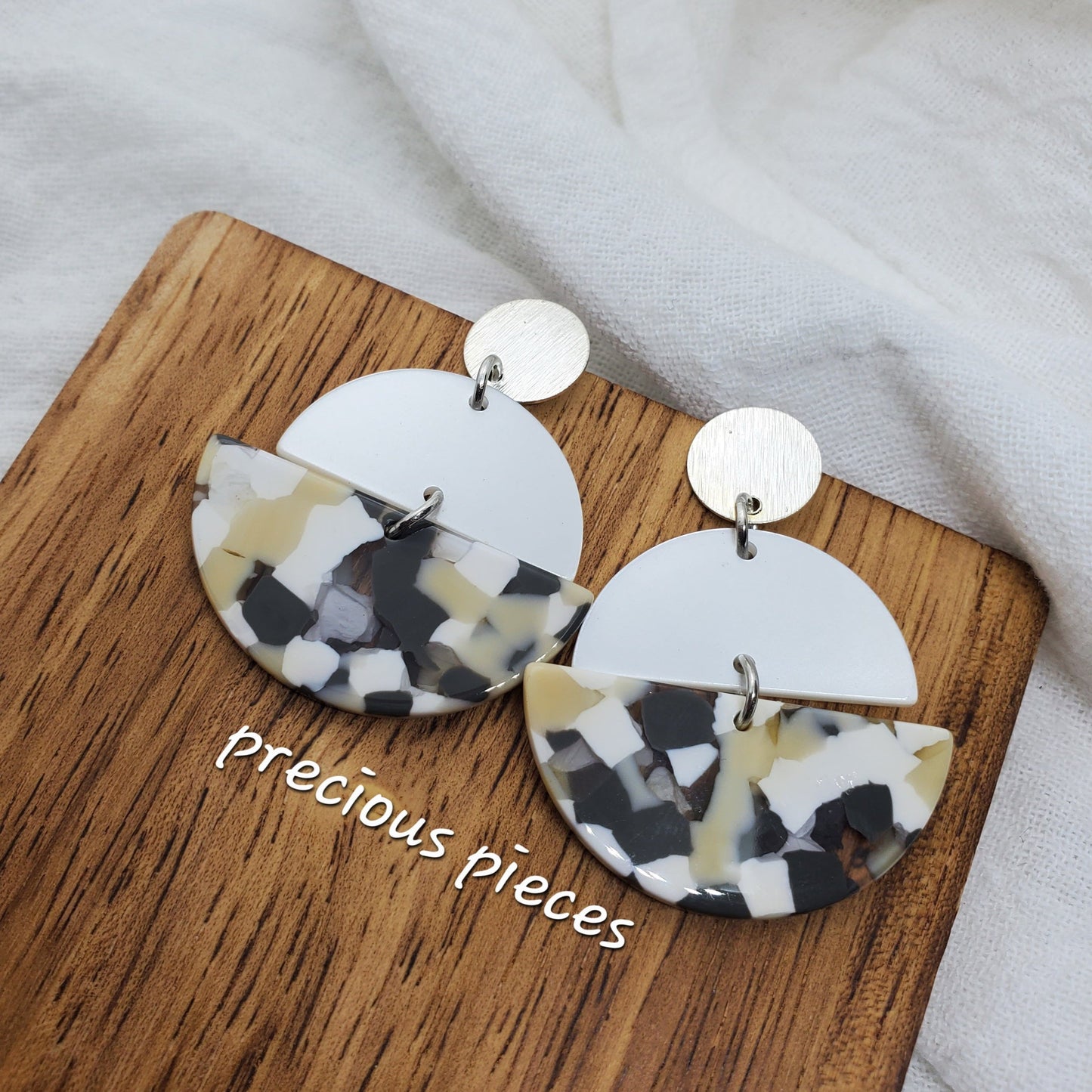 Pearly White and Multicolored Acrylic Earrings