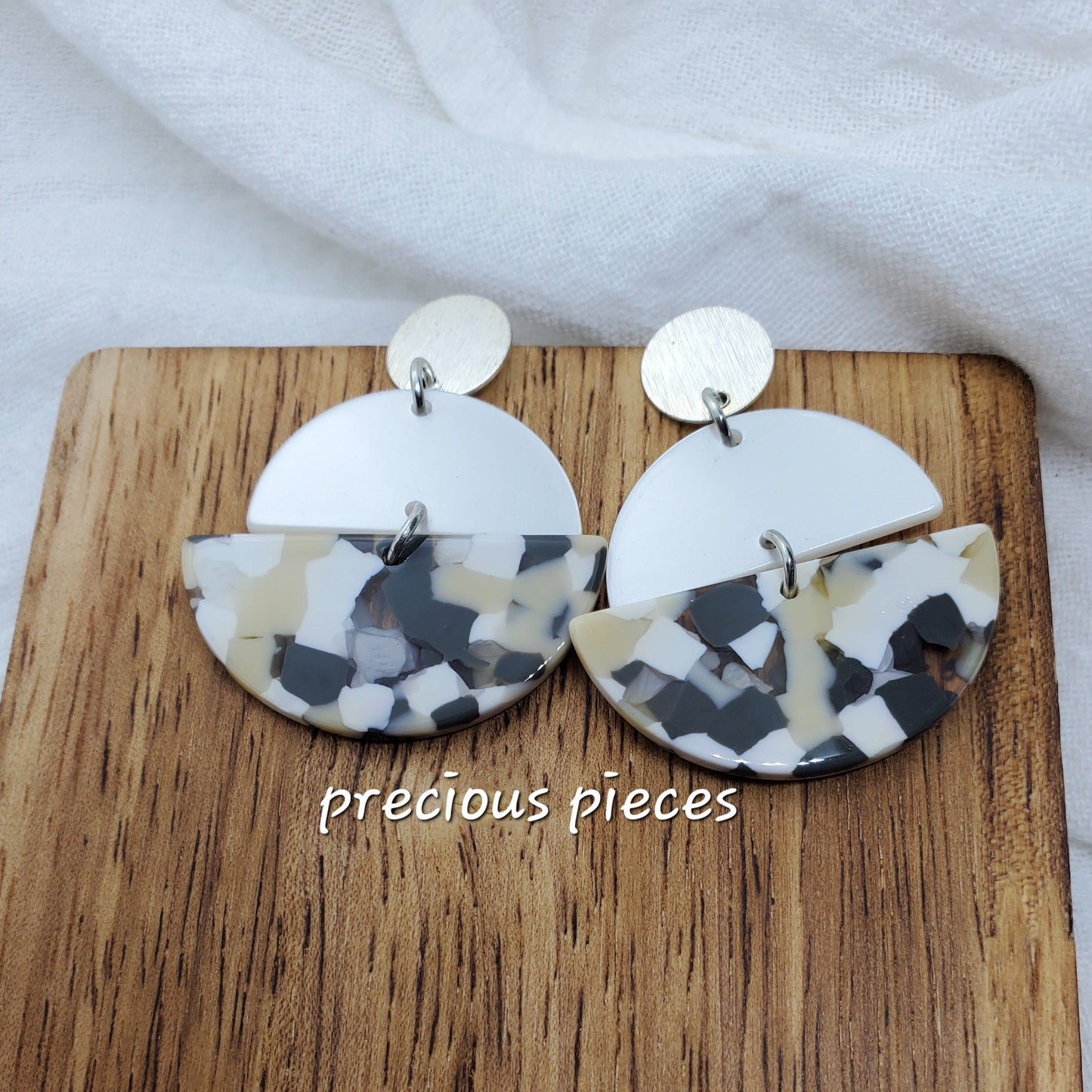 Pearly White and Multicolored Acrylic Earrings