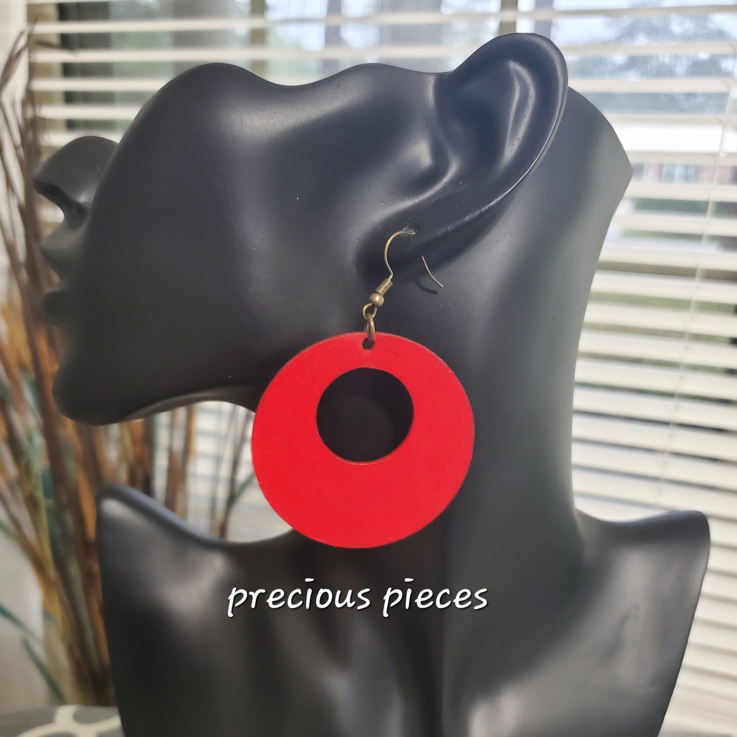 Red Hand Painted Open Circle Earrings