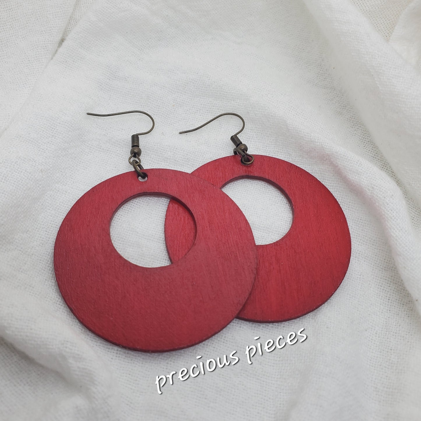 Red Hand Painted Open Circle Earrings