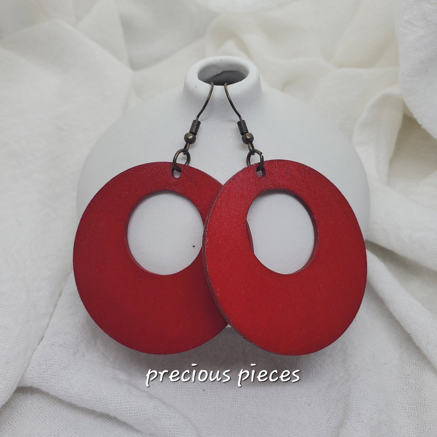 Red Hand Painted Open Circle Earrings