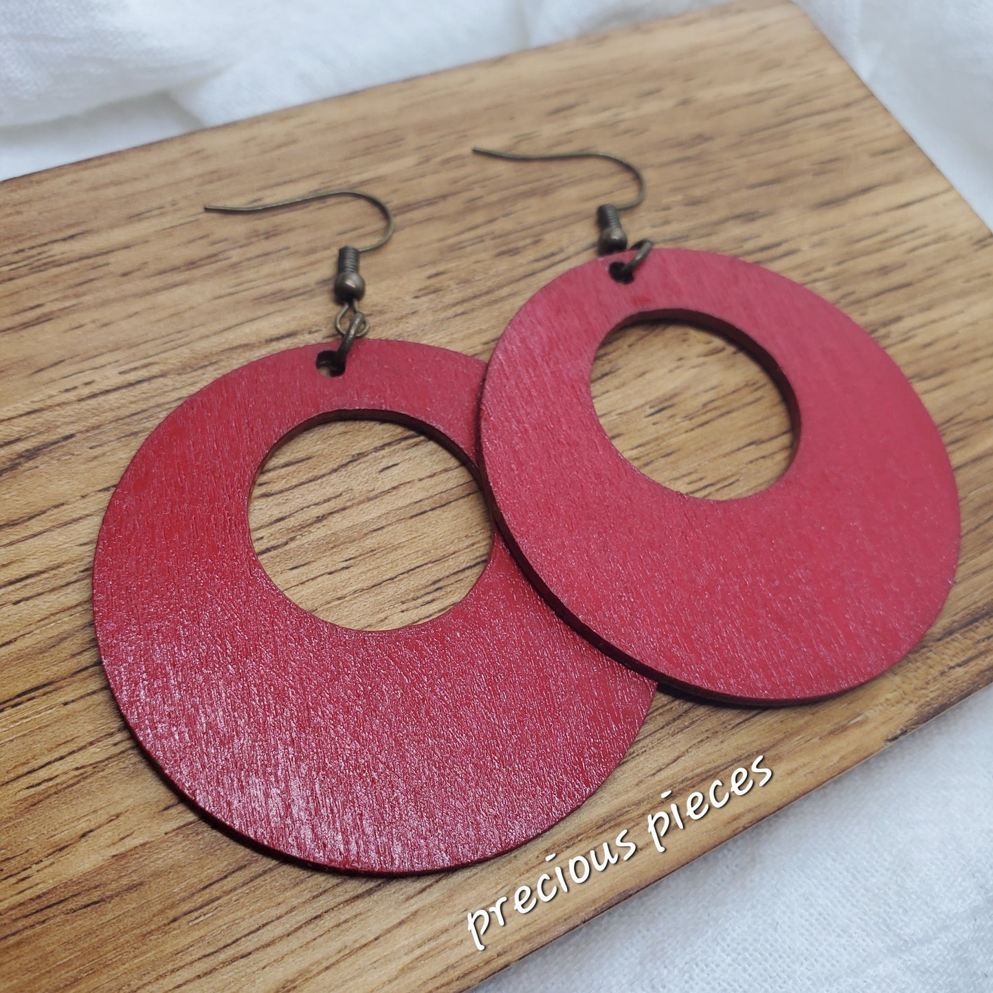 Red Hand Painted Open Circle Earrings