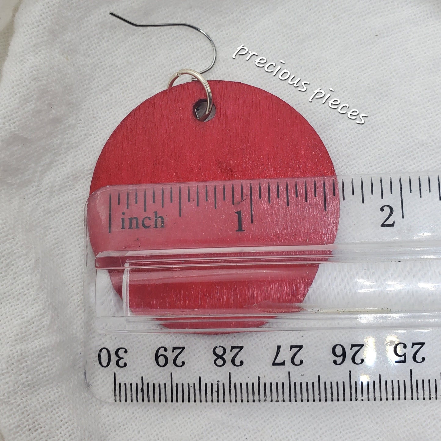 Red Hand Painted Wood Earrings (1.5 inch)