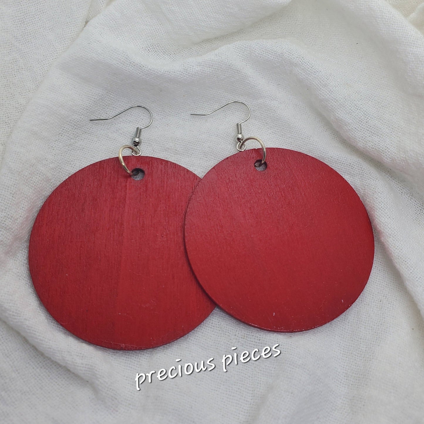 Red Hand Painted Wood Earrings (2 inches)