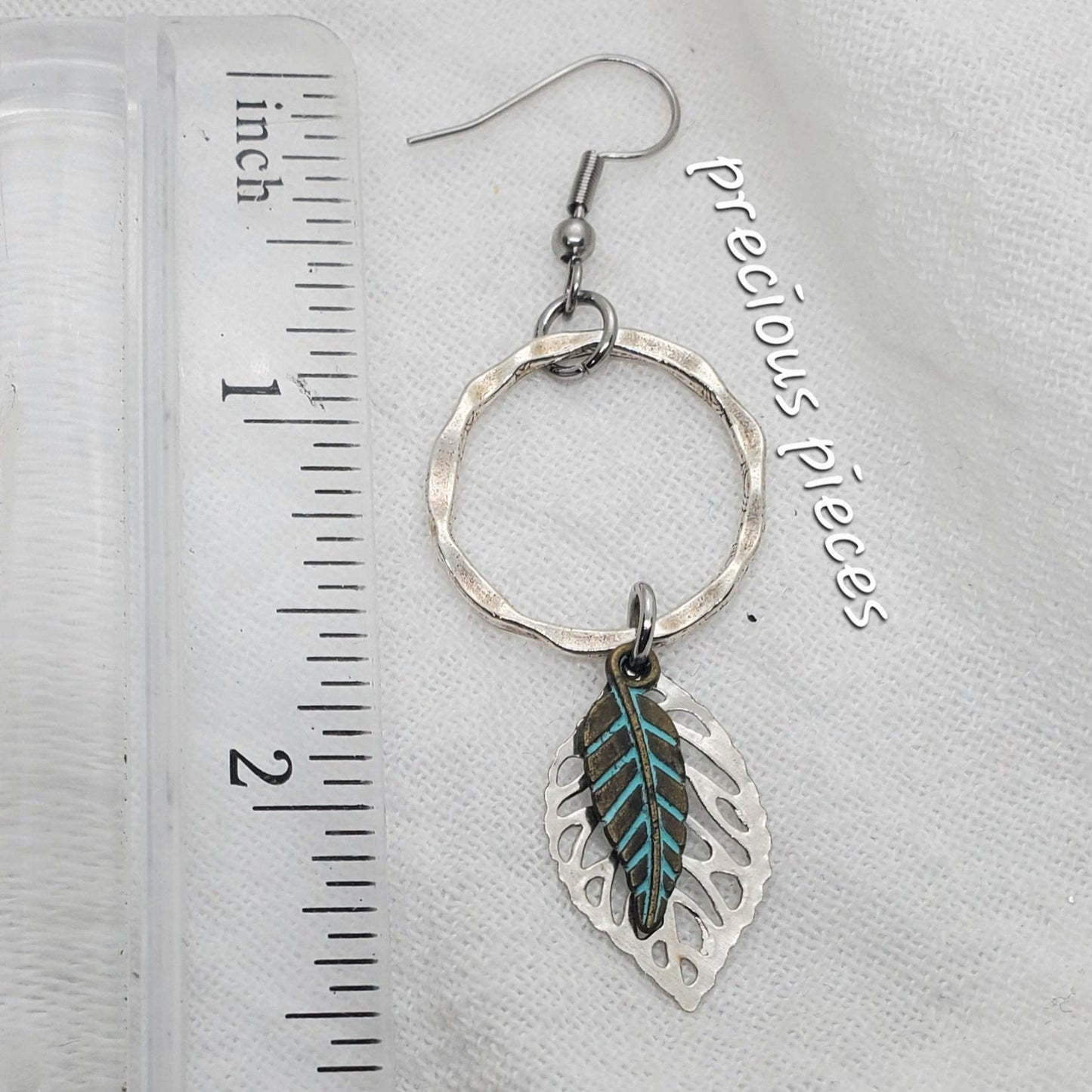 Silver Hoop and Leaf Earrings