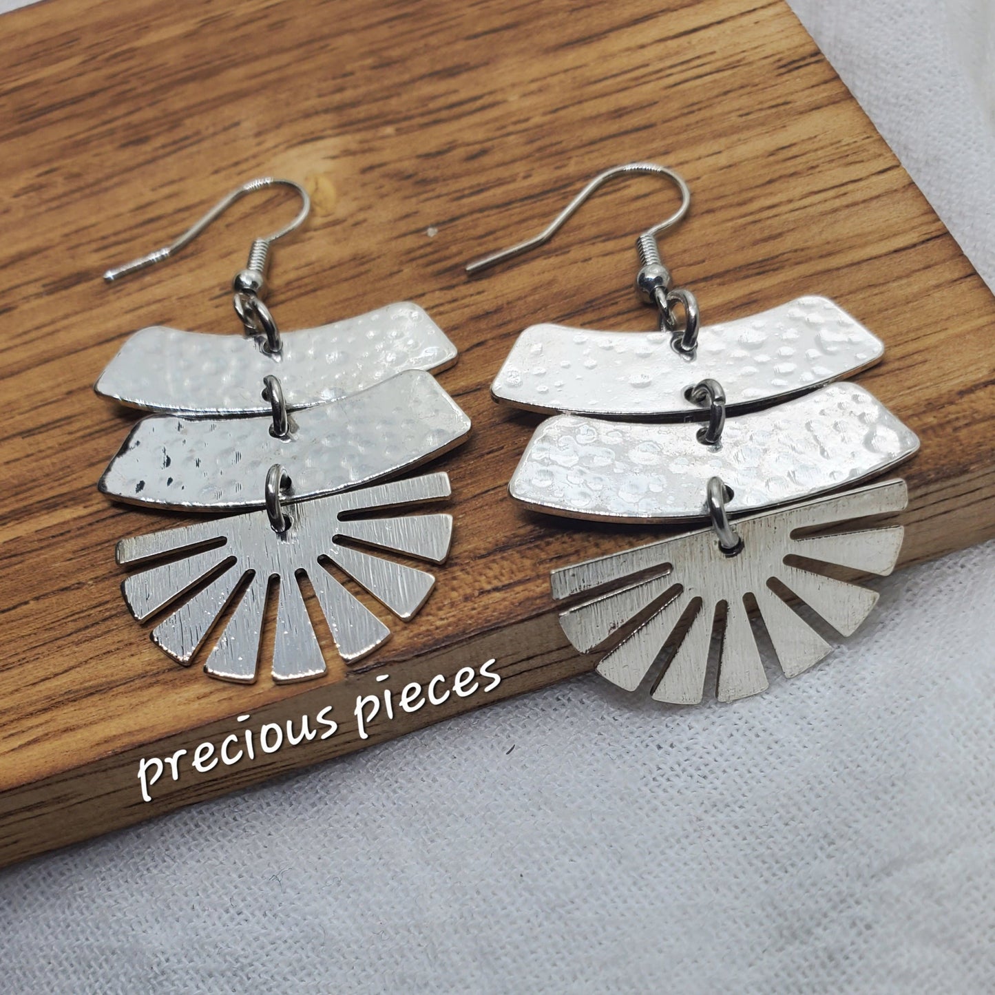 Silver Strip and Fan Shaped Earrings