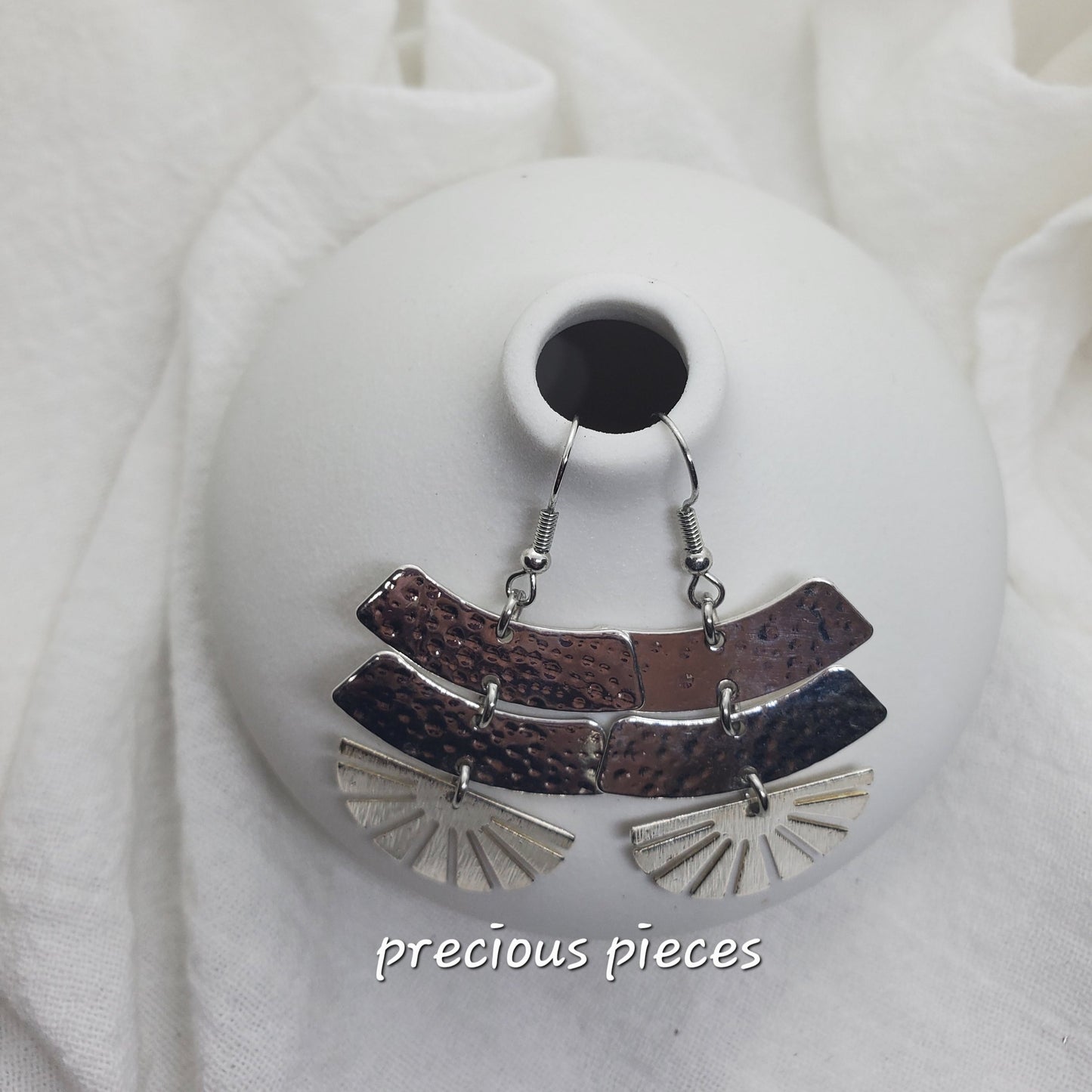 Silver Strip and Fan Shaped Earrings