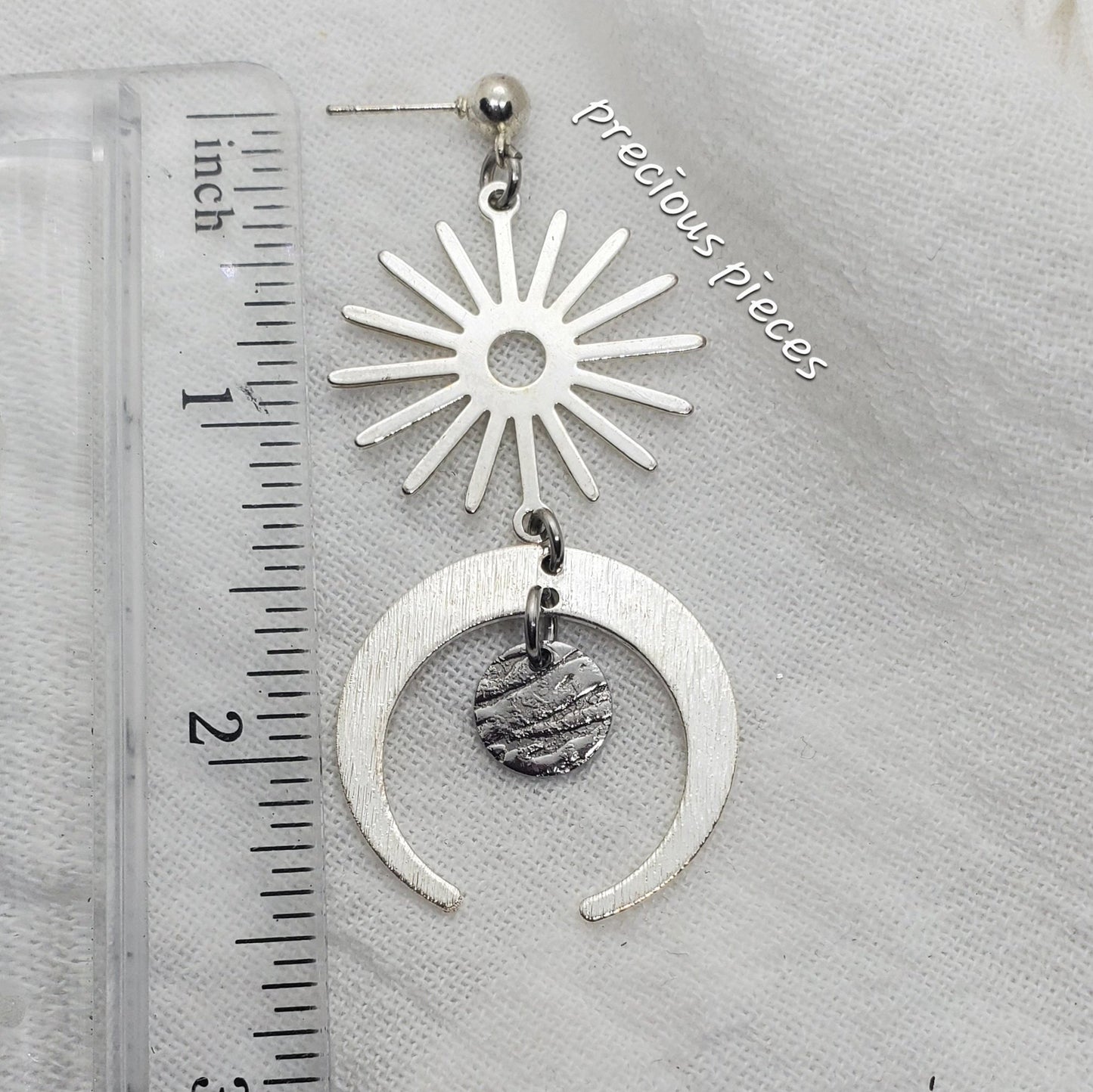 Silver Sun and Half-Moon Shaped Earrings