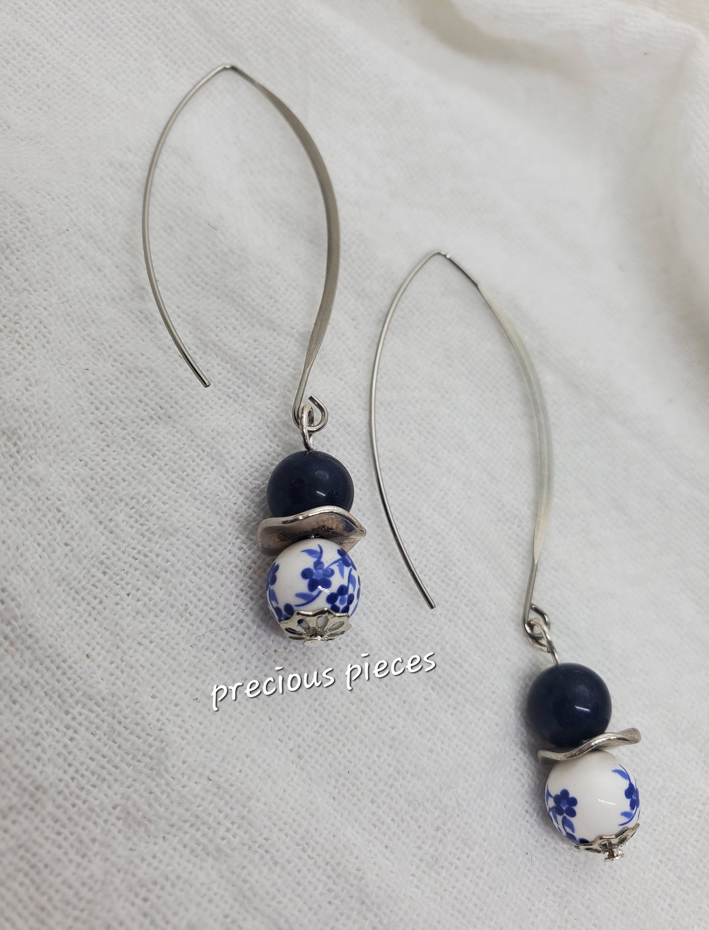 Navy Blue and Floral Earrings