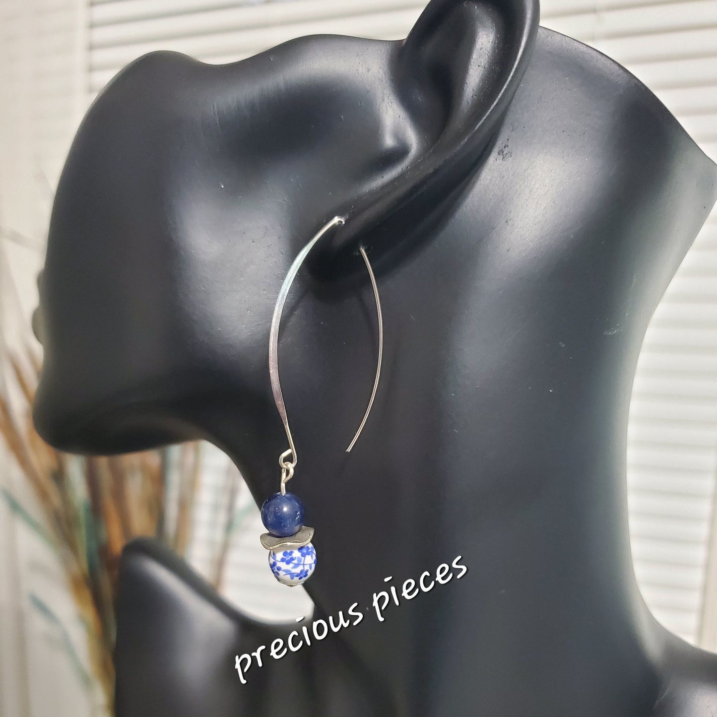 Navy Blue and Floral Earrings