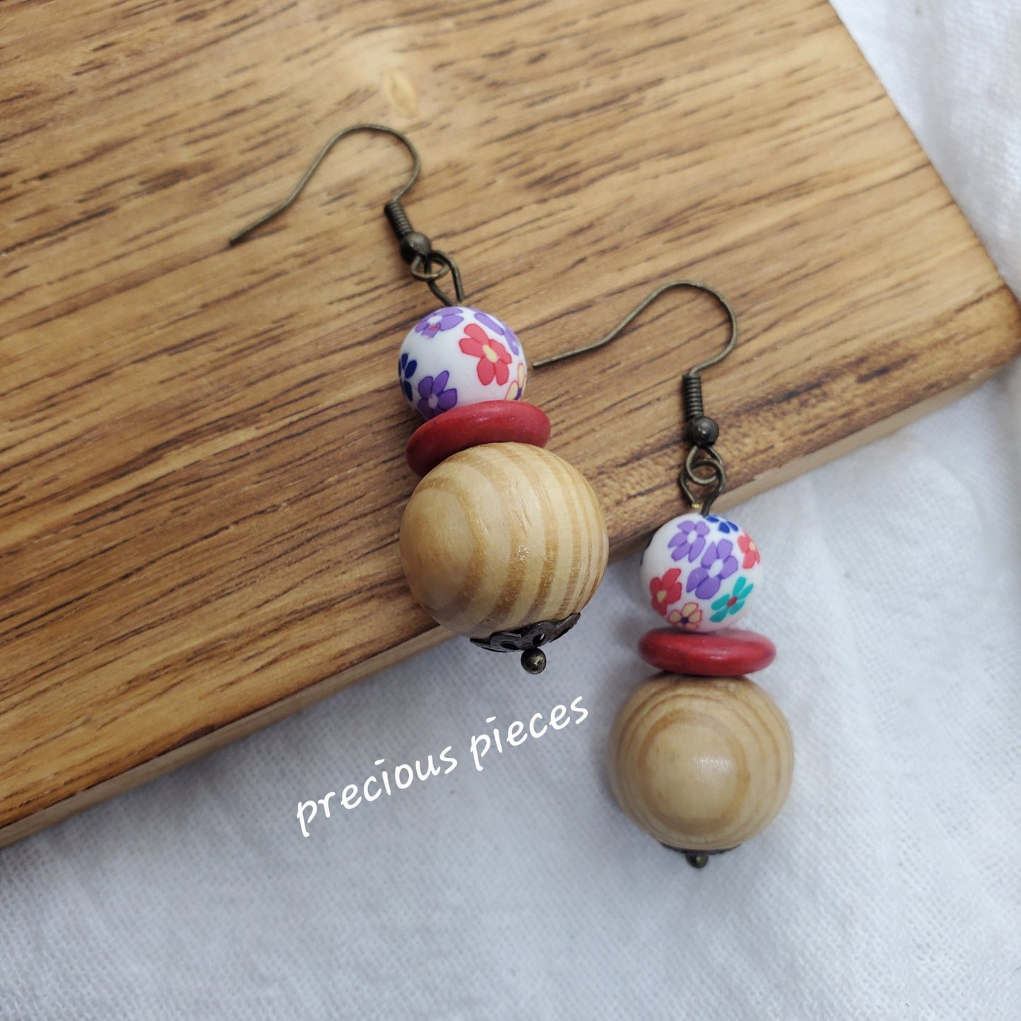 Wood and Clay Flower Earrings
