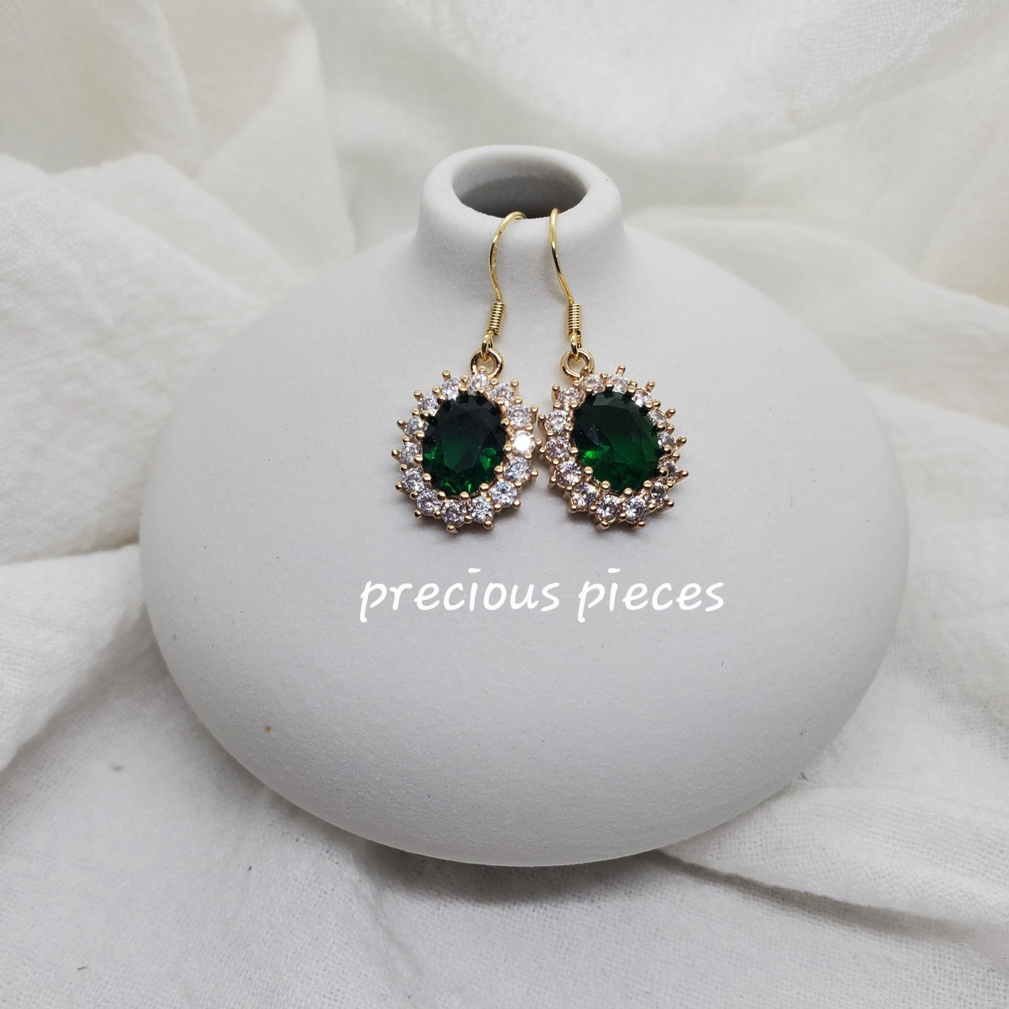 Vintage Oval Glass Emerald Green Earrings
