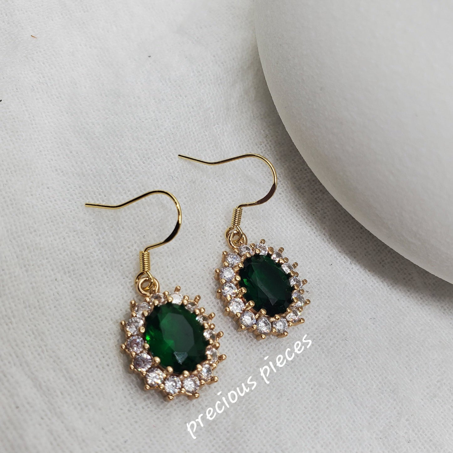 Vintage Oval Glass Emerald Green Earrings