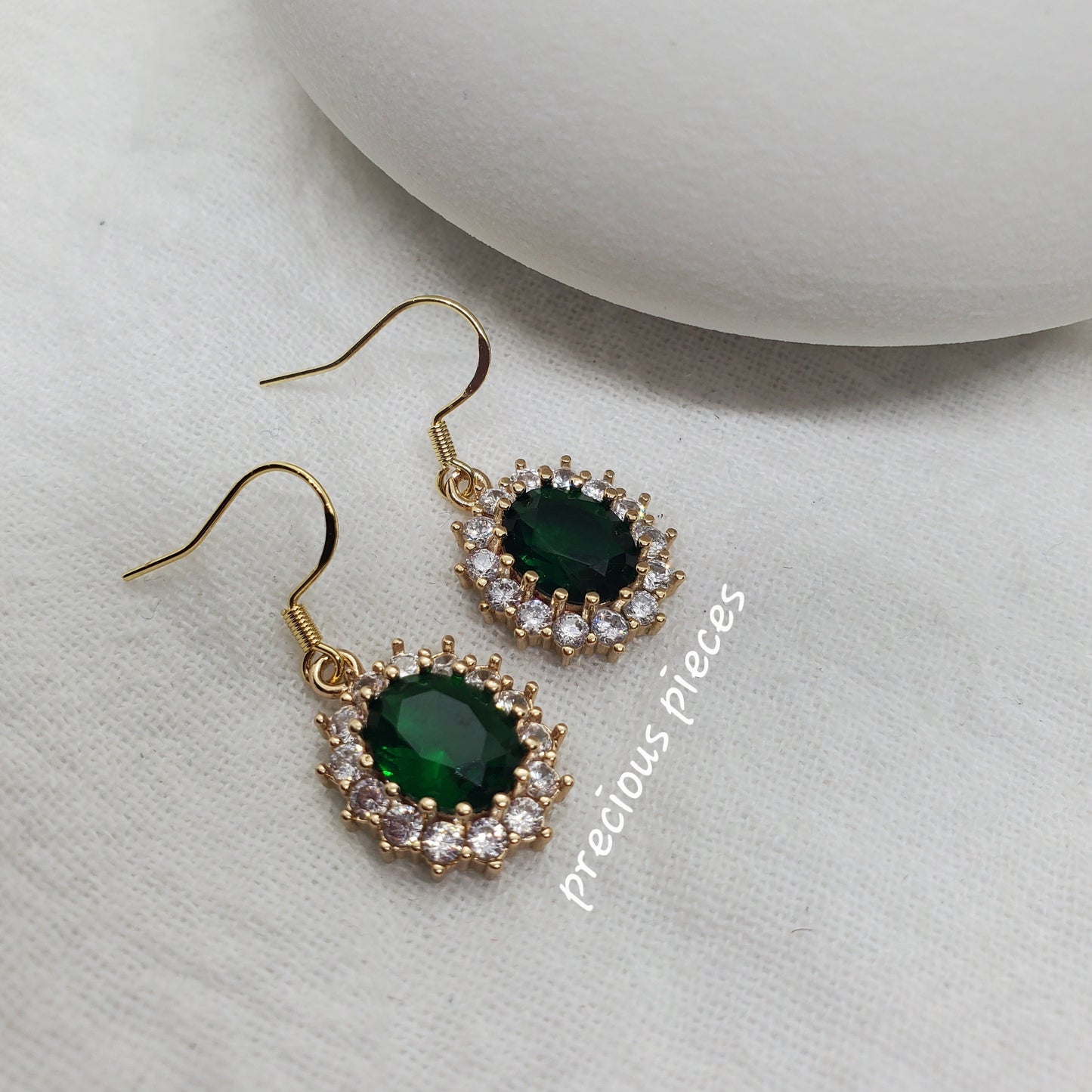 Vintage Oval Glass Emerald Green Earrings