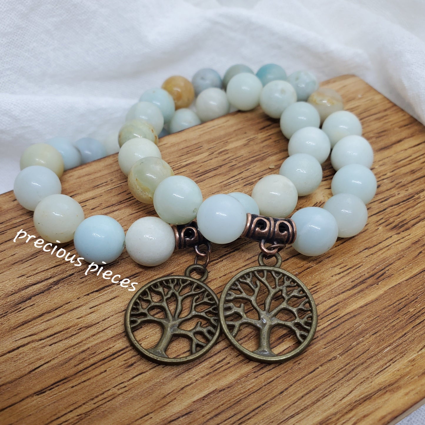 Tree of Life Natural Amazonite Beaded Bracelet