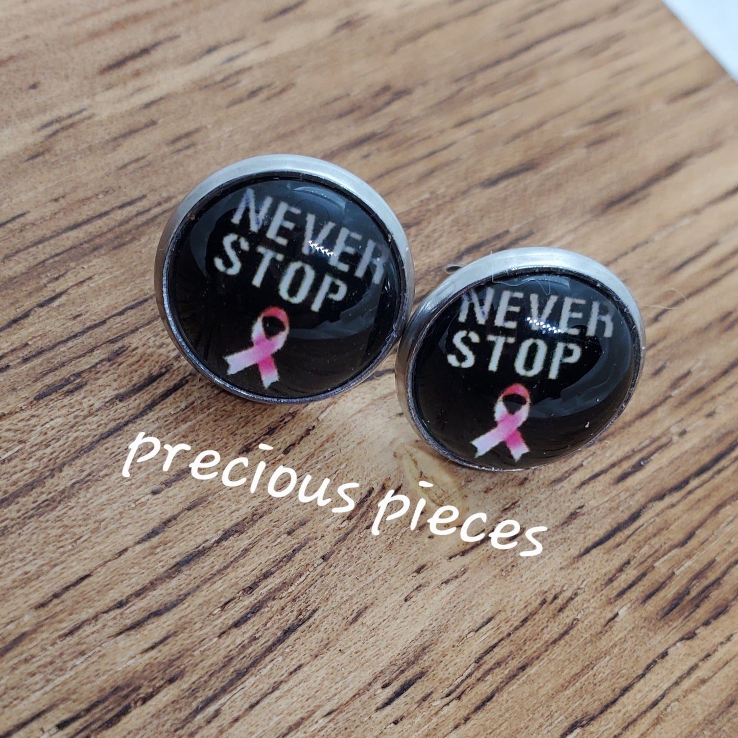 Never Stop Breast Cancer Awareness Stud Earrings