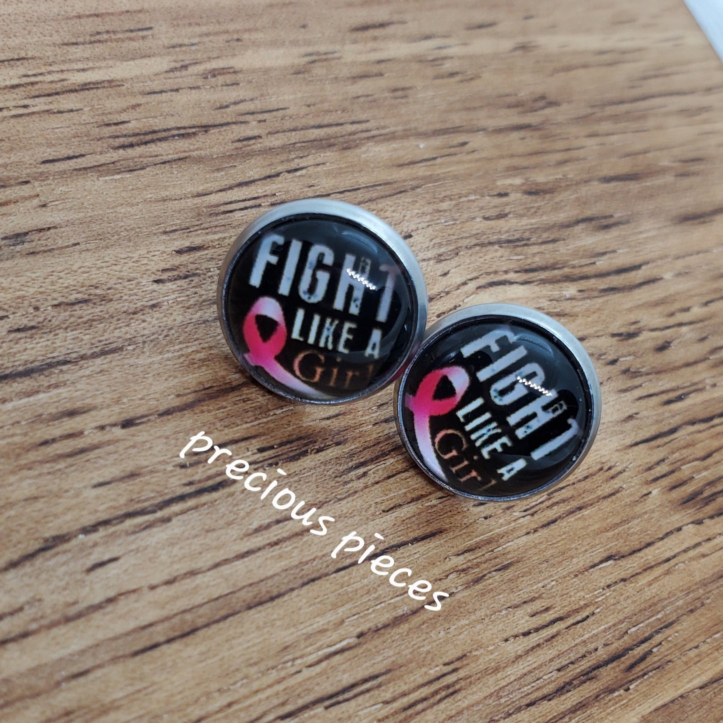 Fight Like A Girl Breast Cancer Awareness Stud Earrings