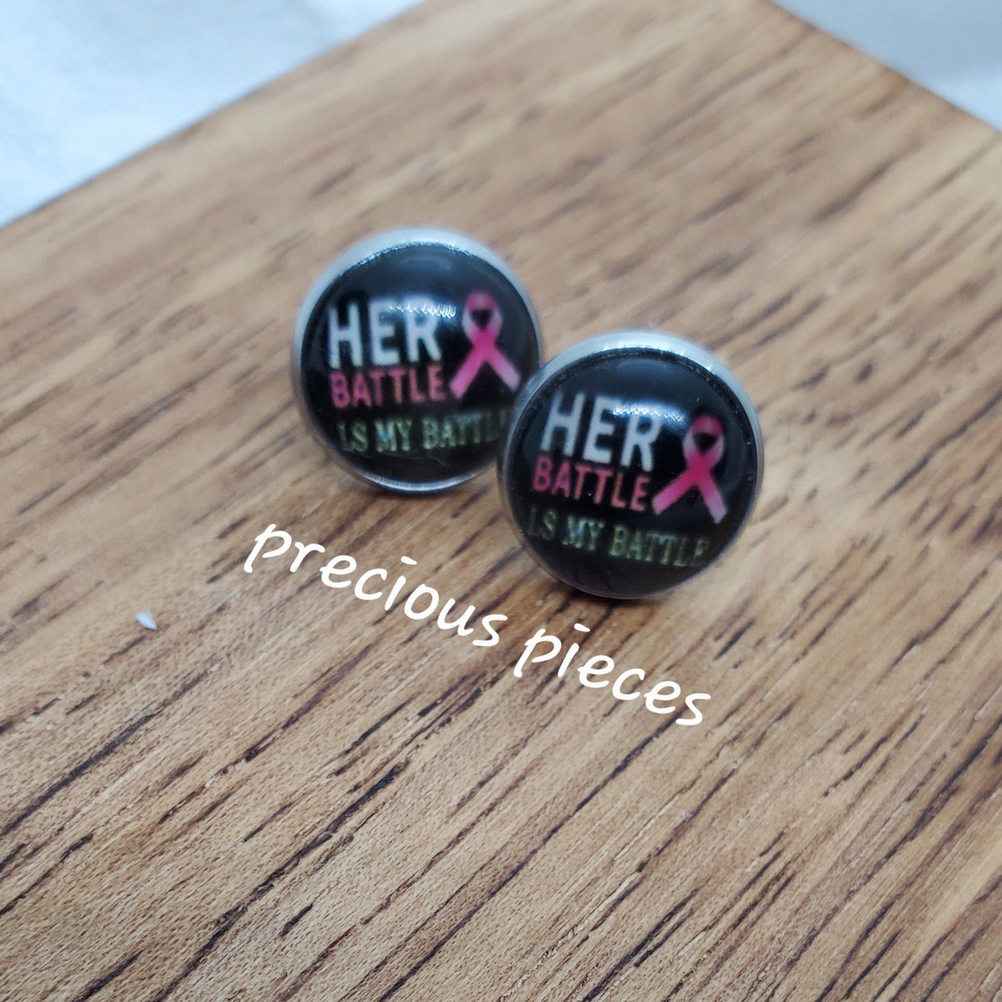 Her Battle Breast Cancer Awareness Stud Earrings