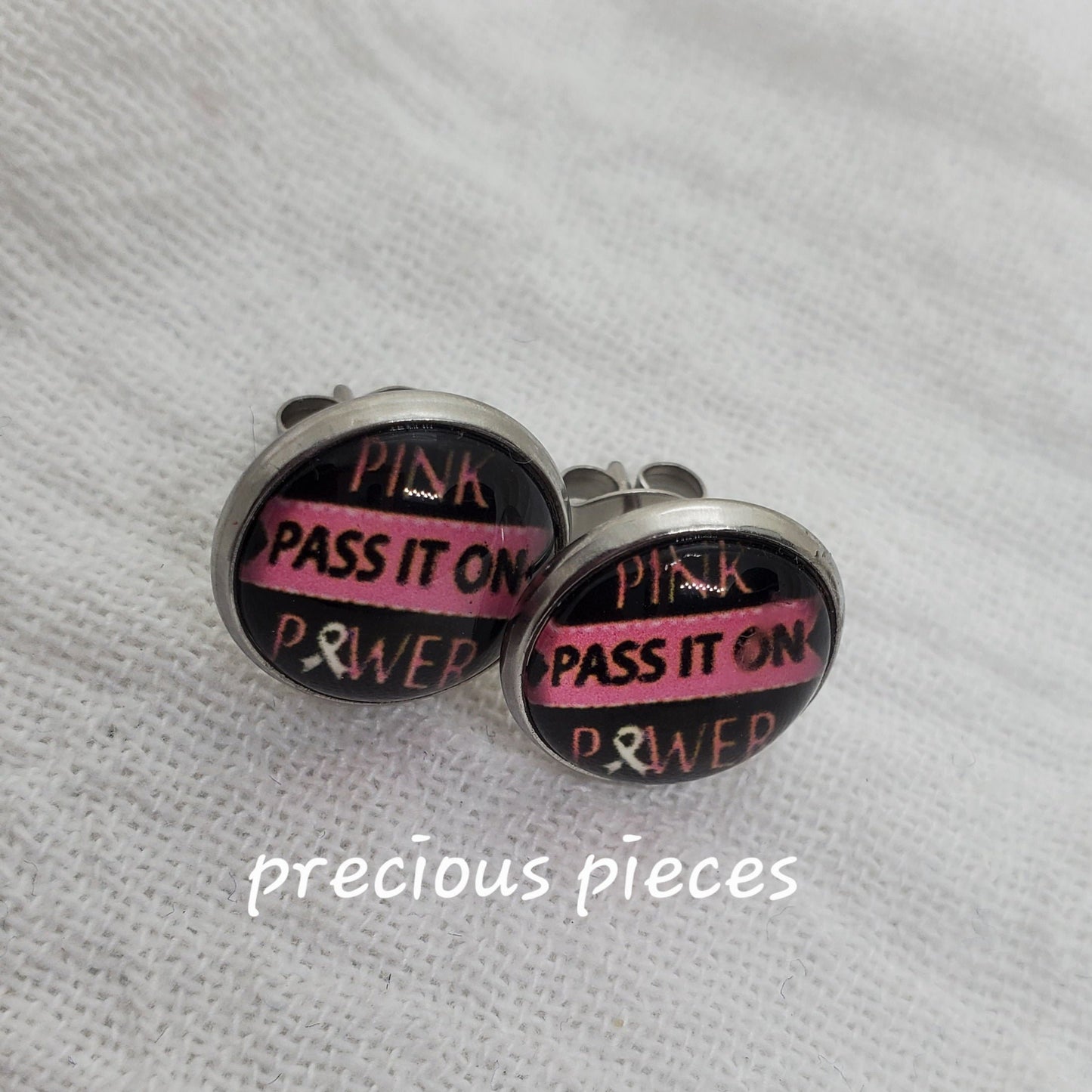 Pink Power Breast Cancer Awareness Stud Earrings