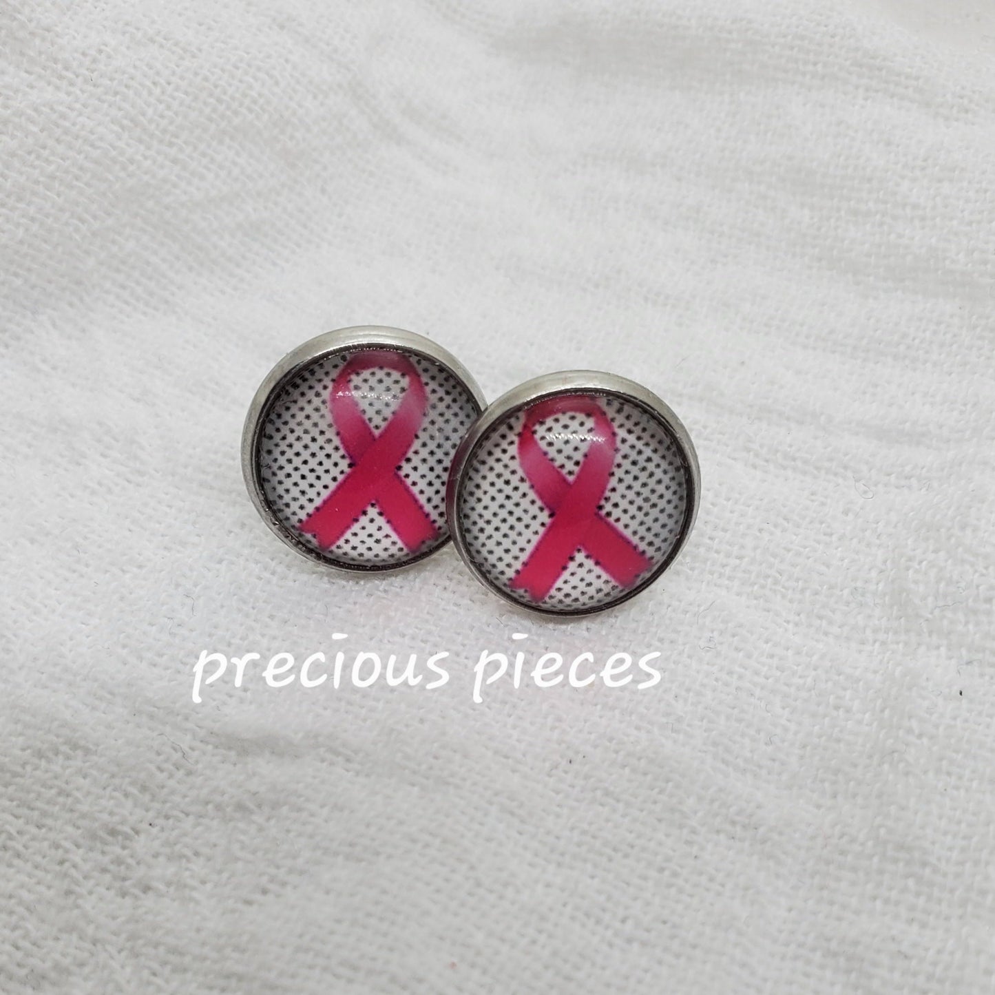 Pink Ribbon (#1) Breast Cancer Awareness Stud Earrings