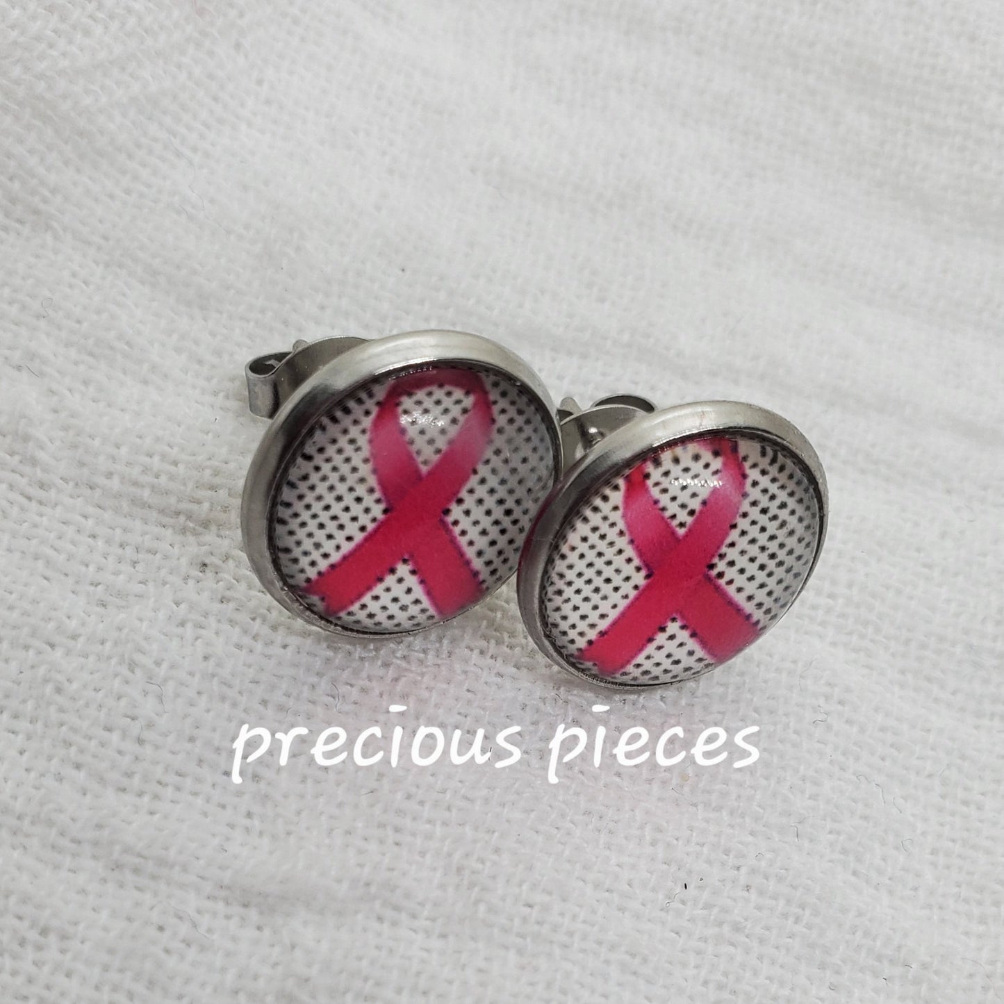 Pink Ribbon (#1) Breast Cancer Awareness Stud Earrings