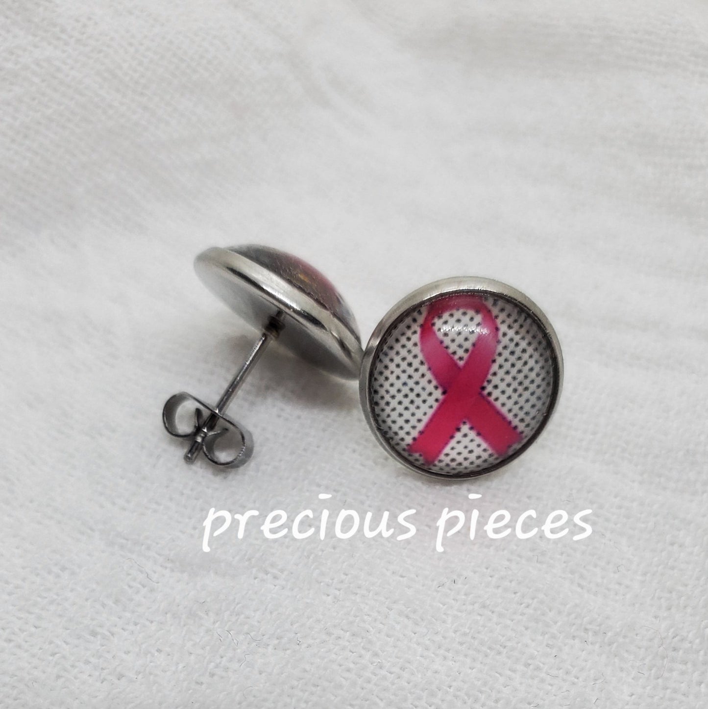 Pink Ribbon (#1) Breast Cancer Awareness Stud Earrings