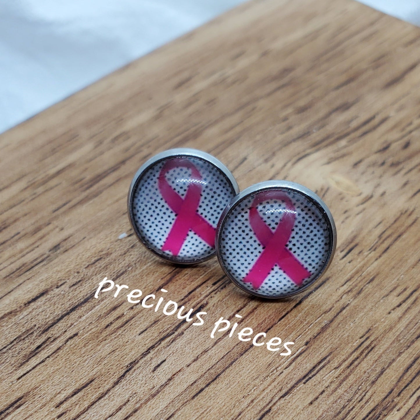 Pink Ribbon (#1) Breast Cancer Awareness Stud Earrings