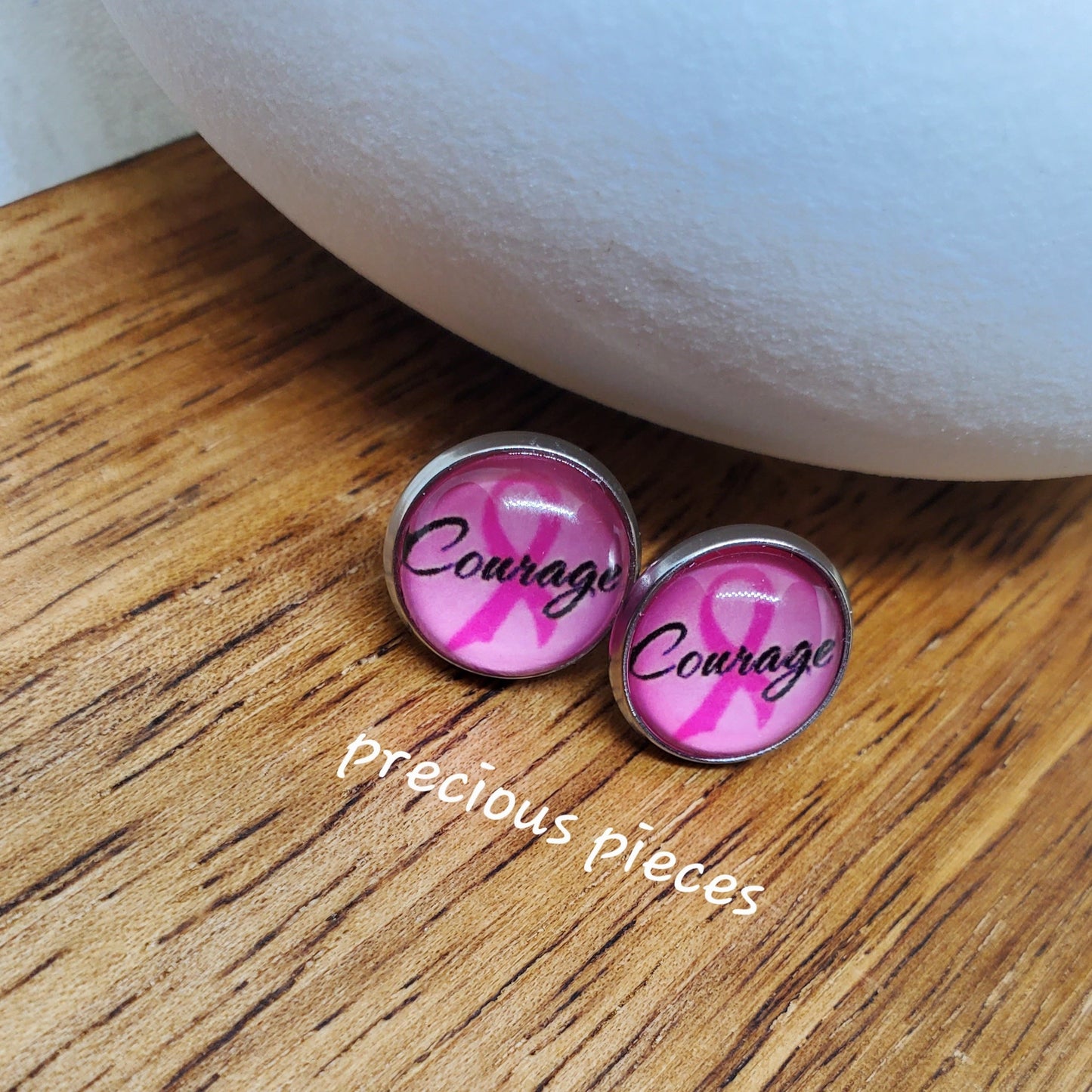 Courage Breast Cancer Awareness Stud Earrings