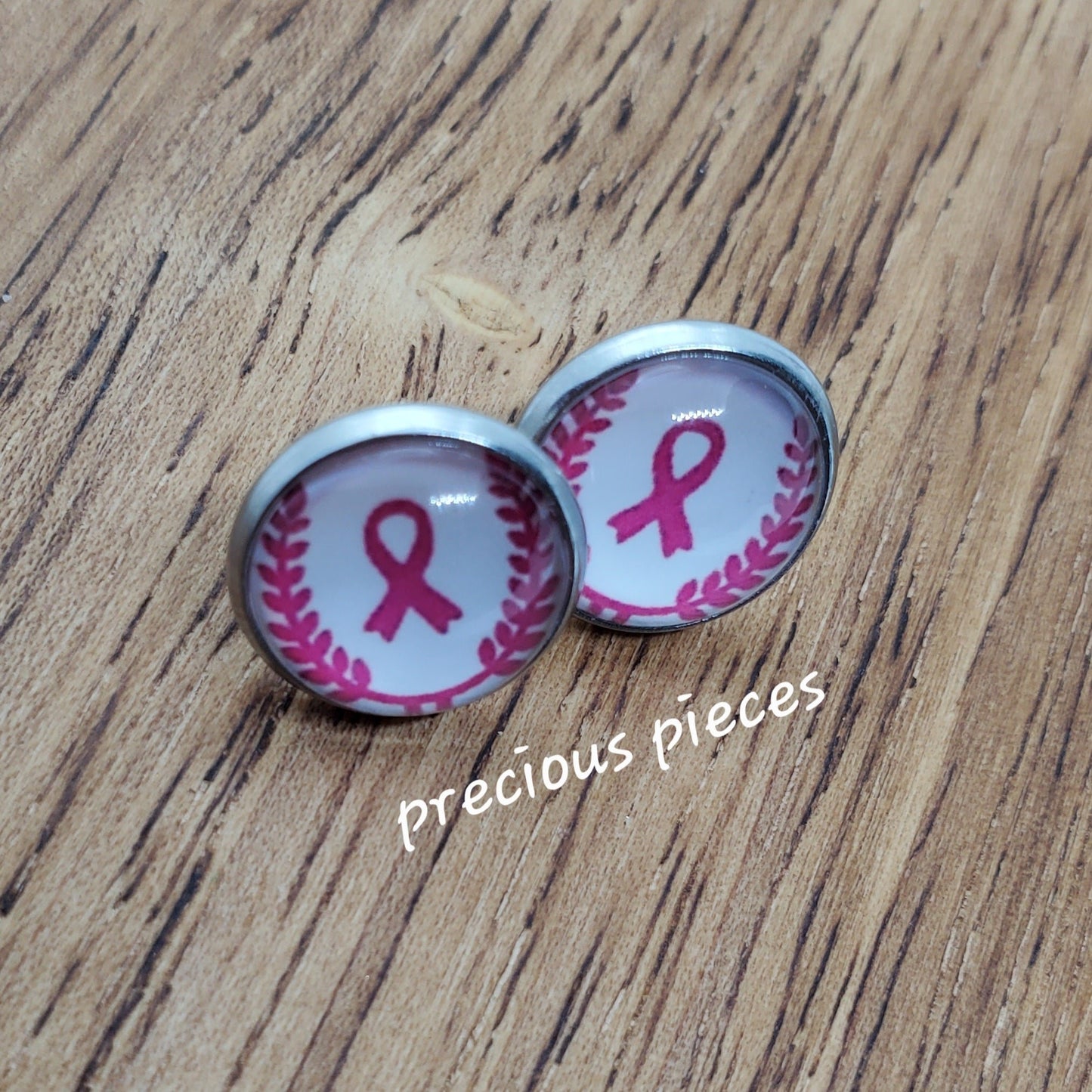 Pink Ribbon (#2) Breast Cancer Awareness Stud Earrings