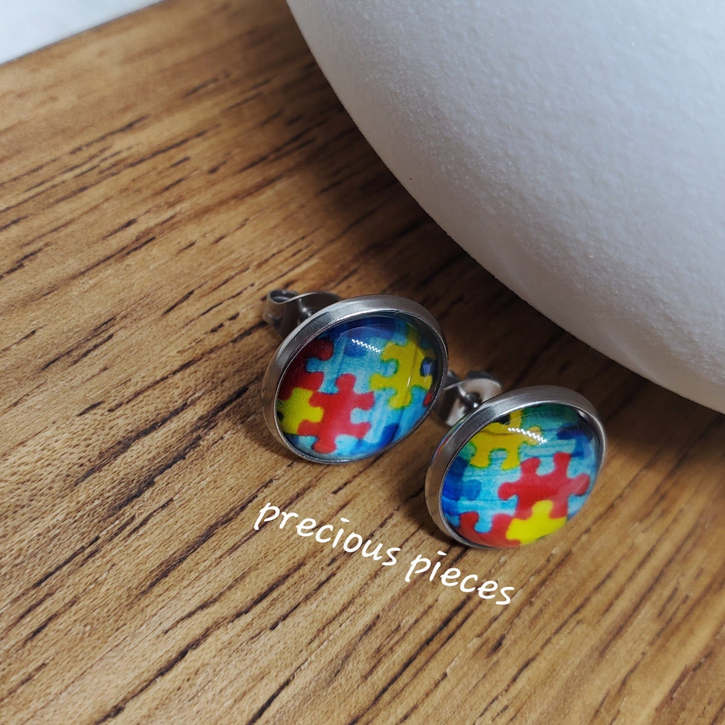 Autism Awareness Cabochon Stud Earrings