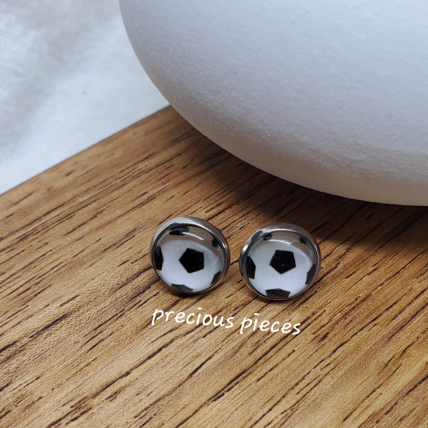Soccer Cabochon Stud Earrings