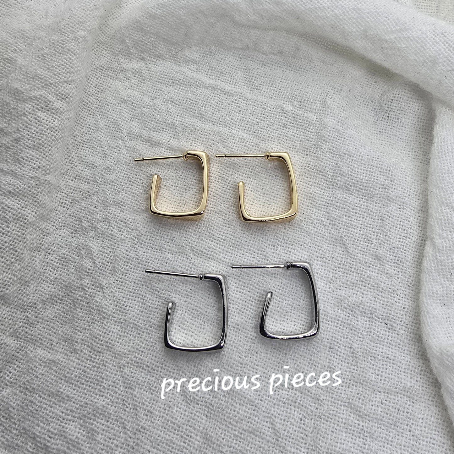 Gold and Silver Square Earrings