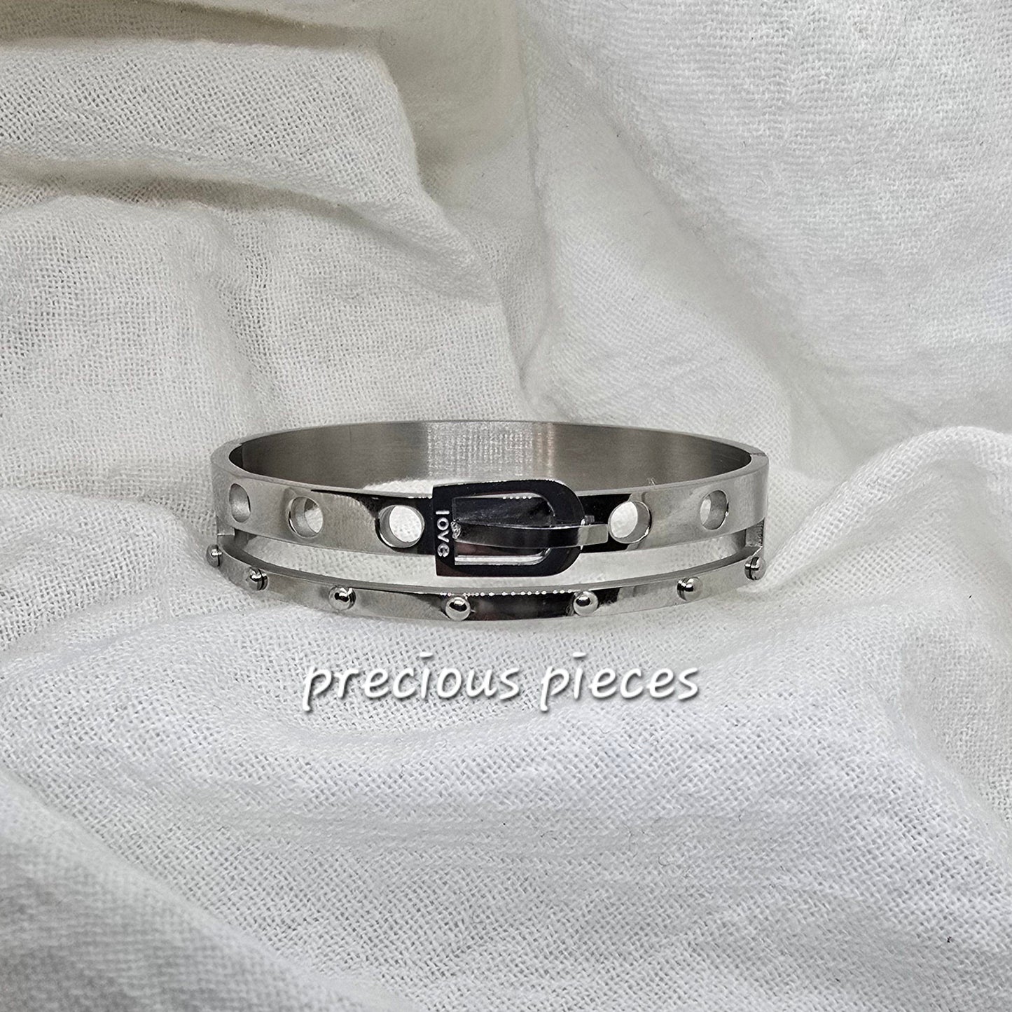Stainless Steel Belt Shape Love Word Bangle Bracelet