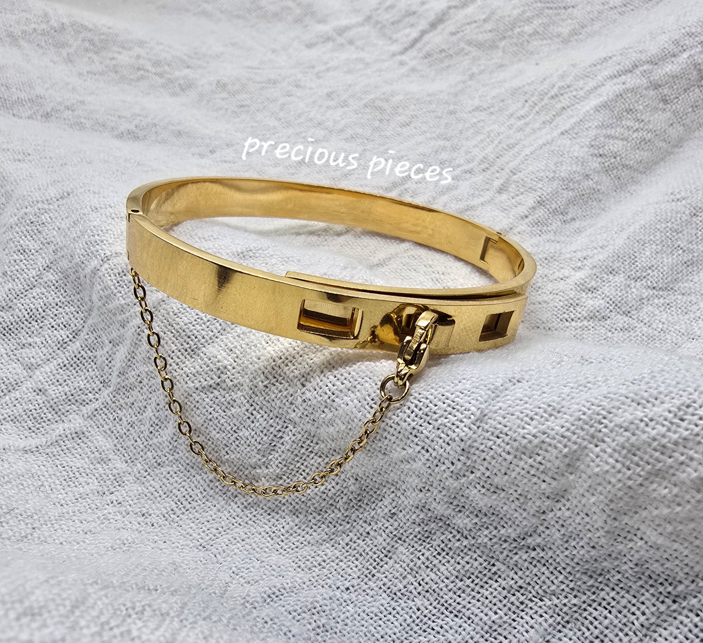 Stainless Steel Adjustable Bangle Bracelet with Safety Chain
