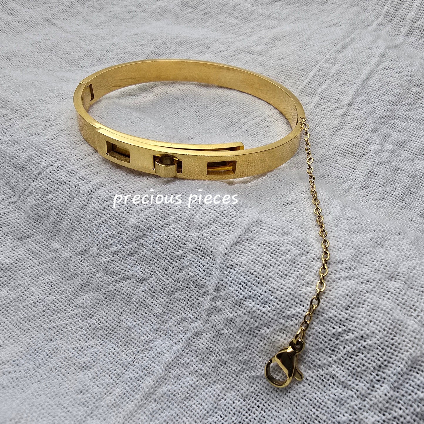 Stainless Steel Adjustable Bangle Bracelet with Safety Chain