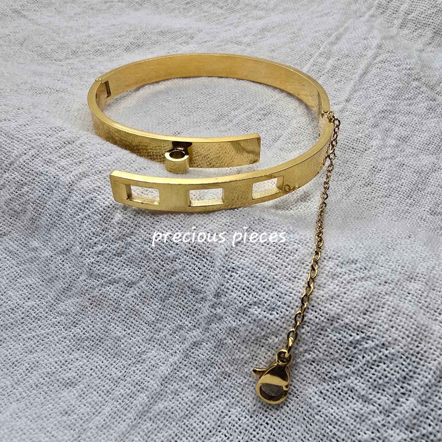 Stainless Steel Adjustable Bangle Bracelet with Safety Chain