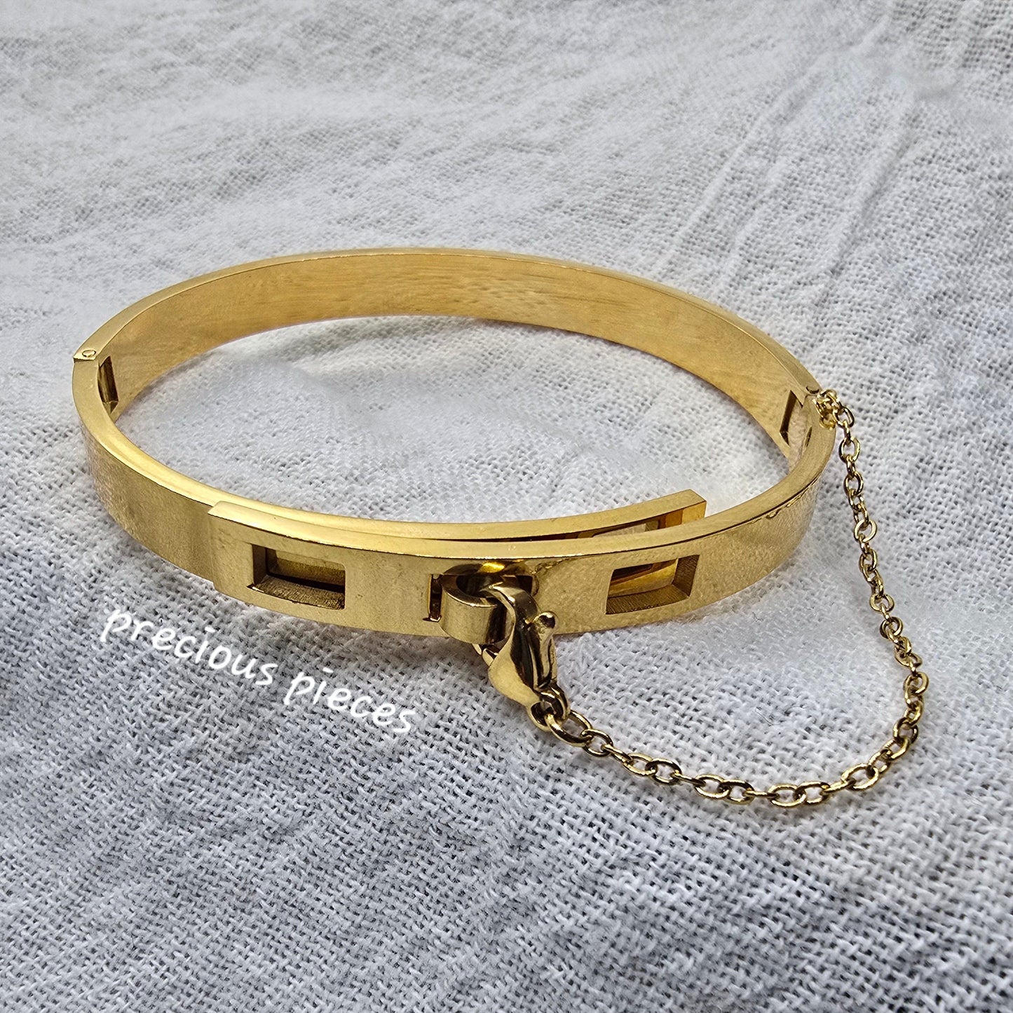 Stainless Steel Adjustable Bangle Bracelet with Safety Chain