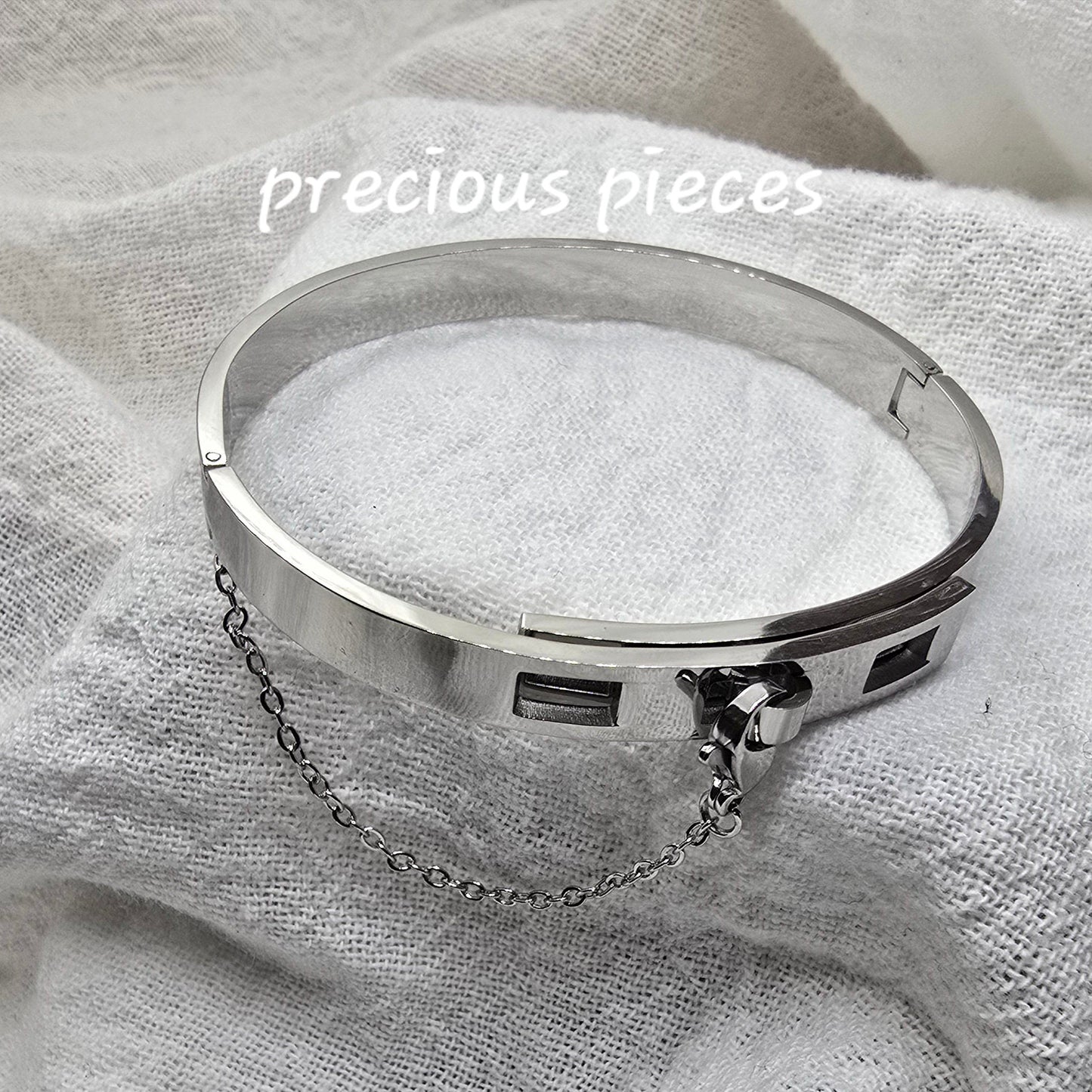 Stainless Steel Adjustable Bangle Bracelet with Safety Chain