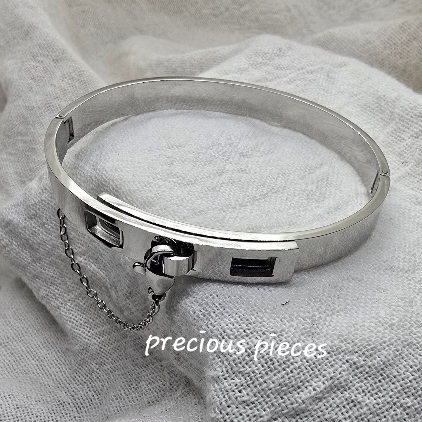 Stainless Steel Adjustable Bangle Bracelet with Safety Chain