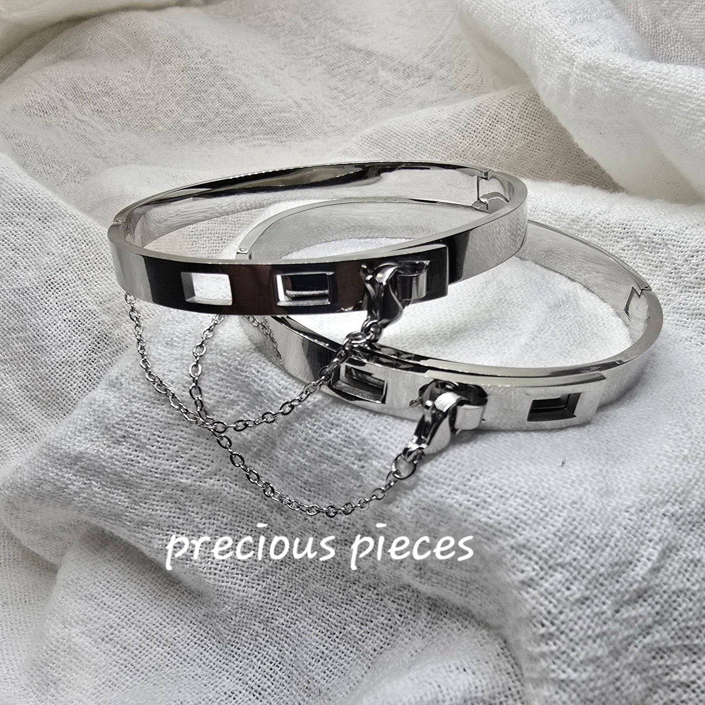 Stainless Steel Adjustable Bangle Bracelet with Safety Chain