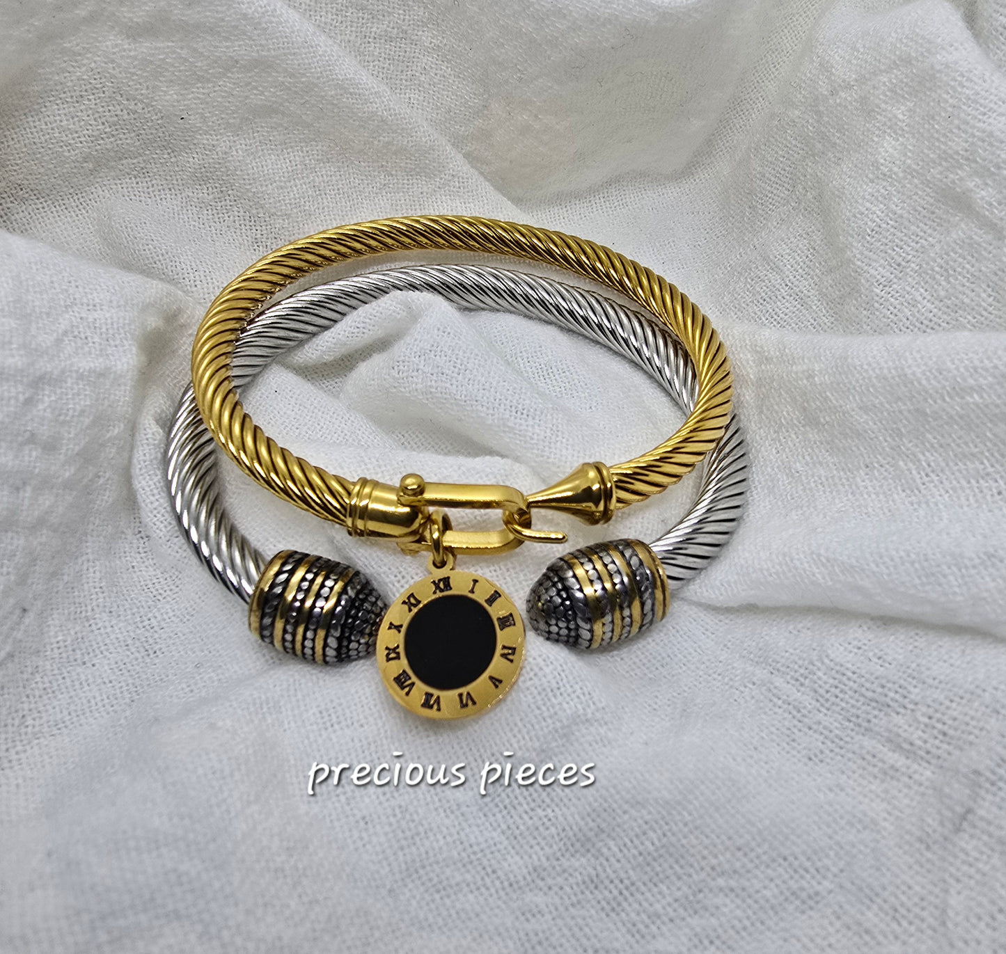 Stainless Steel Roman Numeral Pendant Bangle Bracelet (click for more options)