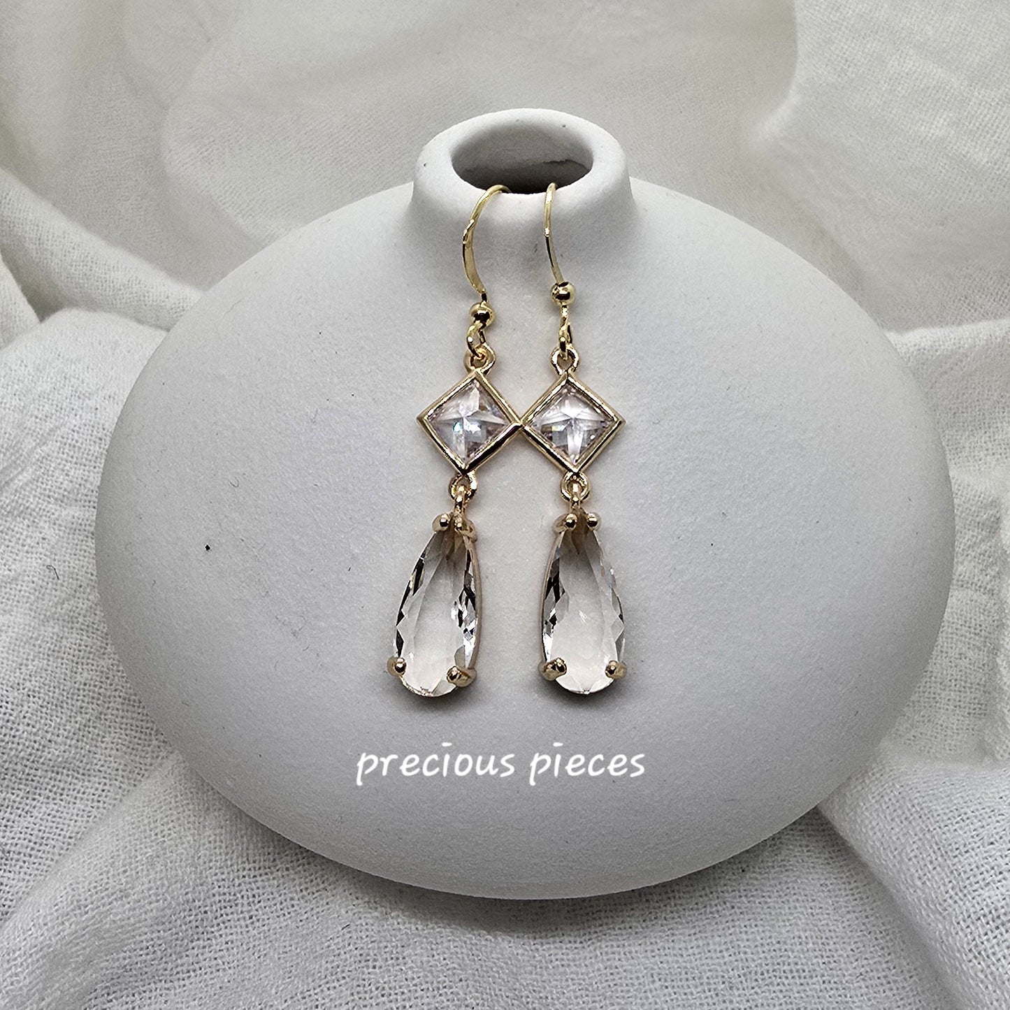 Clear Vintage Teardrop Earrings