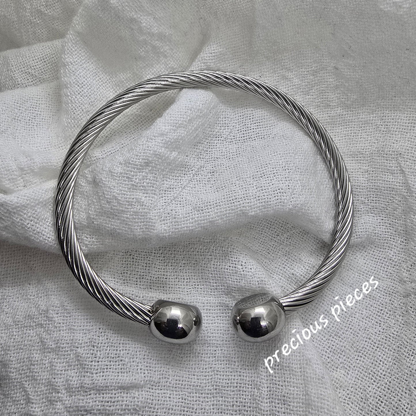 Stainless Steel Round Ball Open Bangle Bracelet
