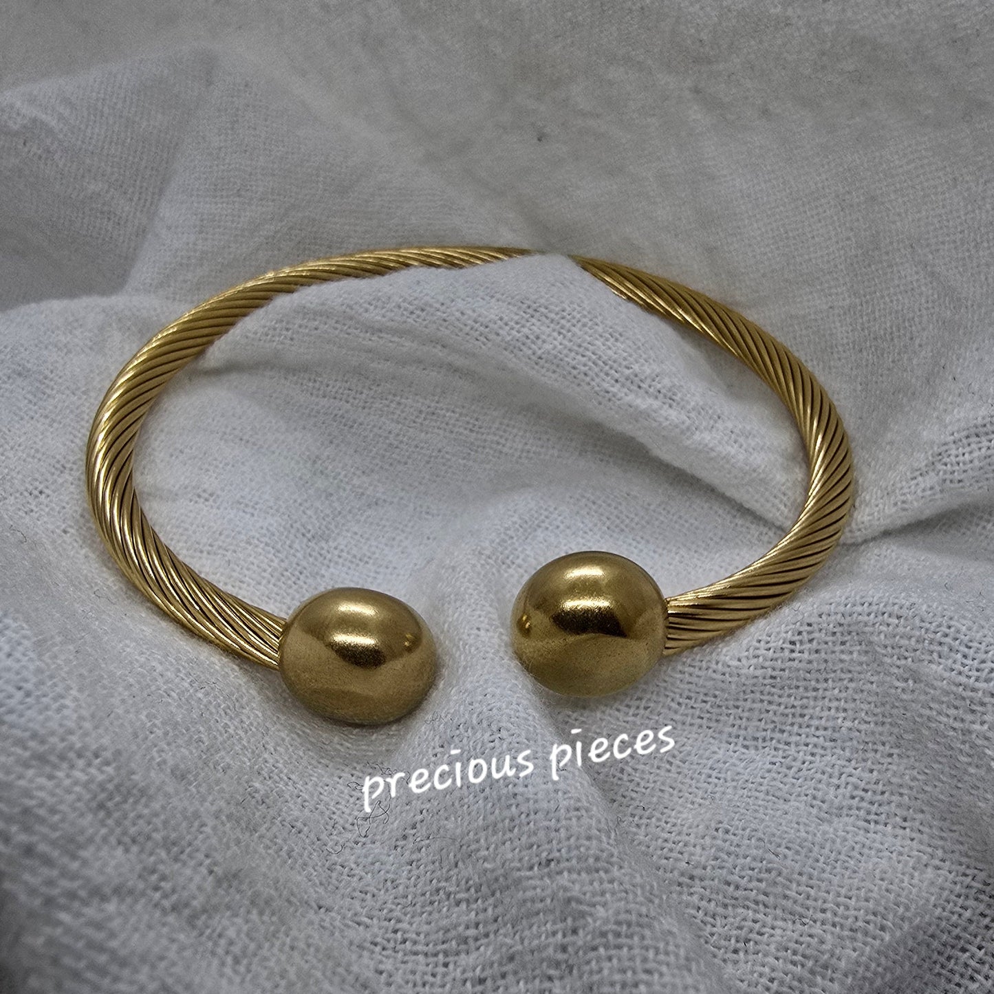 Stainless Steel Round Ball Open Bangle Bracelet