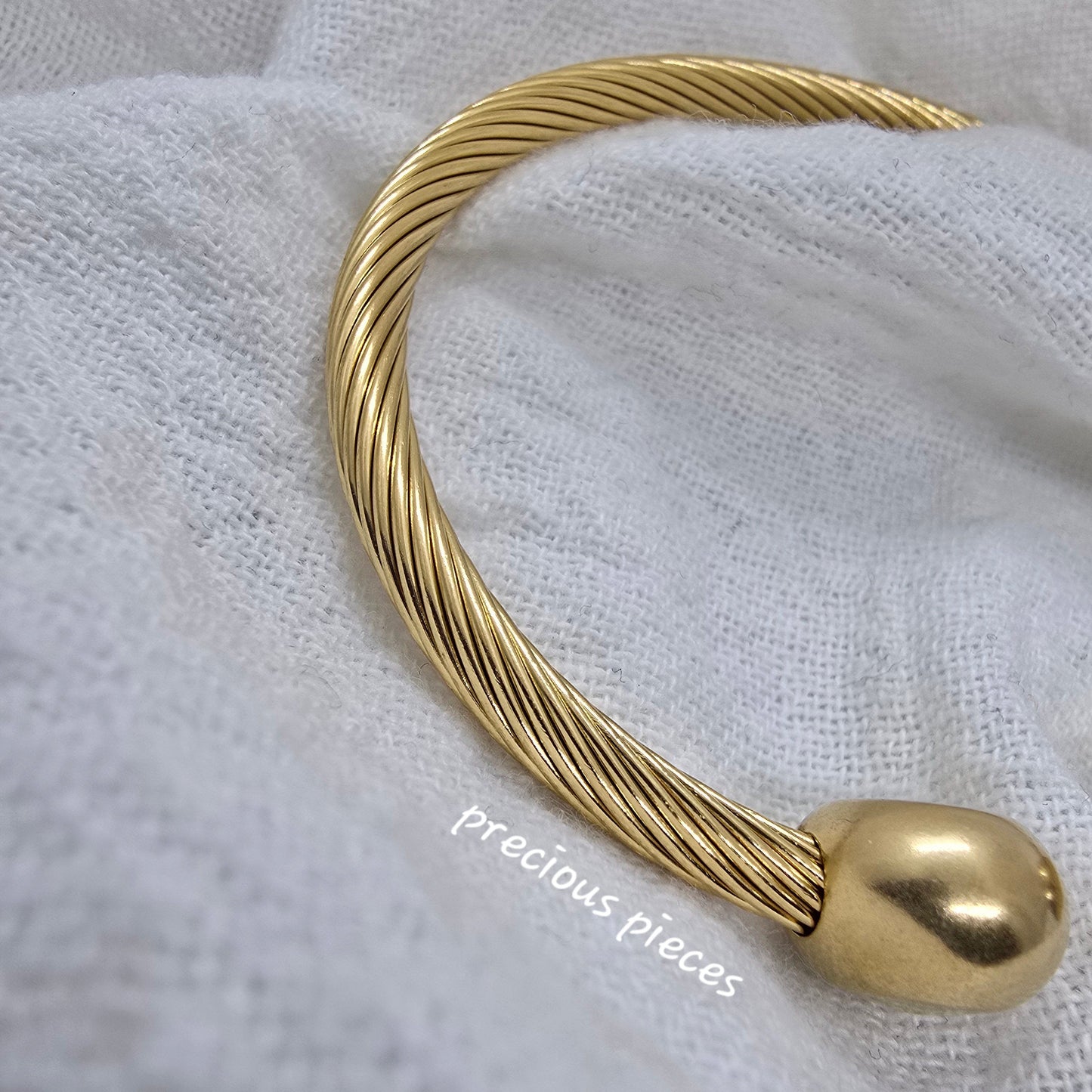 Stainless Steel Round Ball Open Bangle Bracelet